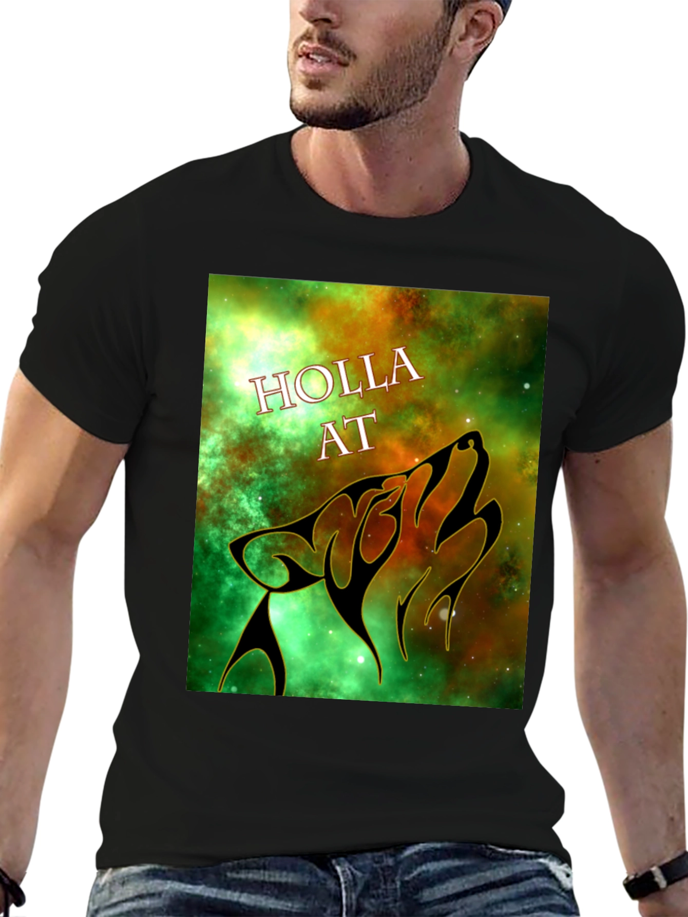 Holla At Wolf Graphic Tee - Black Unisex T-Shirt