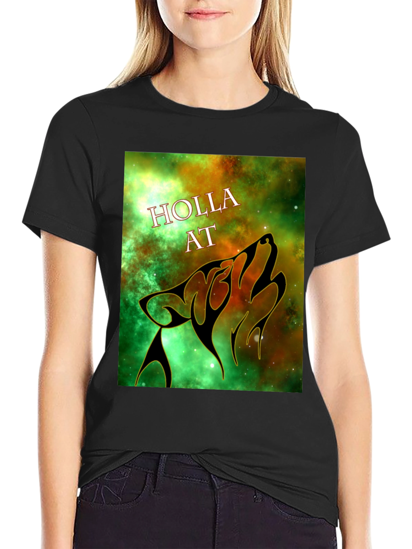 Holla At Wolf Graphic Tee - Black Unisex T-Shirt