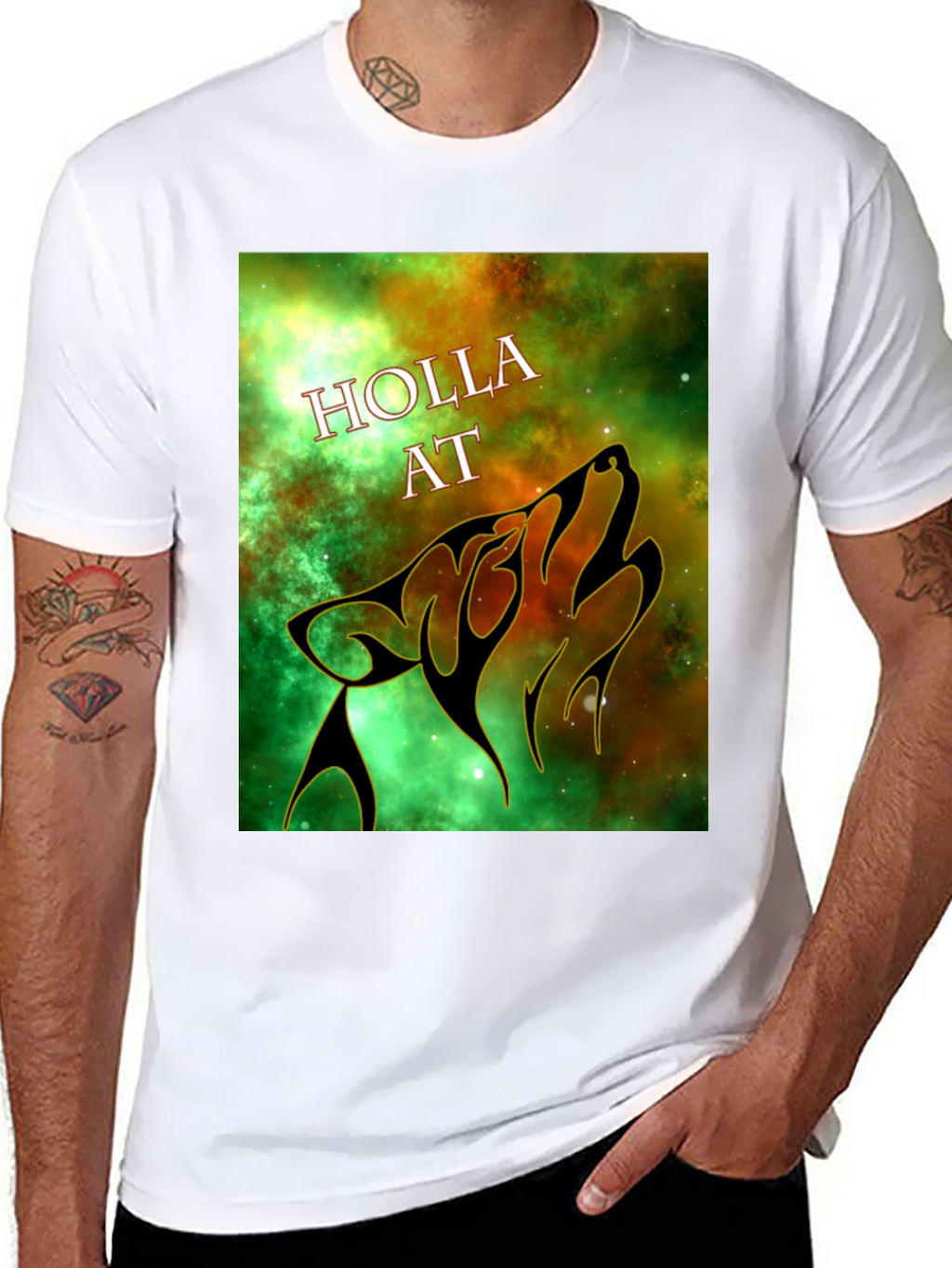 Holla At Wolf Graphic Tee - Black Unisex T-Shirt