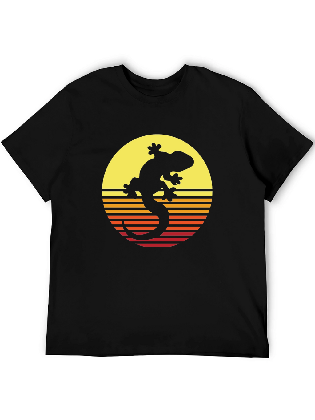 Retro Gecko Sunset Graphic Tee - Cool Black T-Shirt
