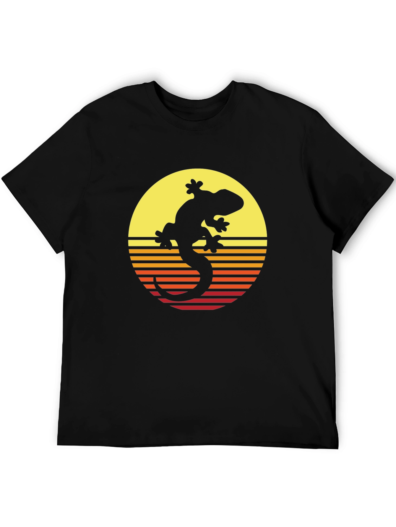 Retro Gecko Sunset Graphic Tee - Cool Black T-Shirt