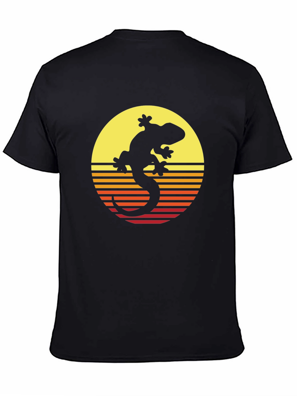 Retro Gecko Sunset Graphic Tee - Cool Black T-Shirt