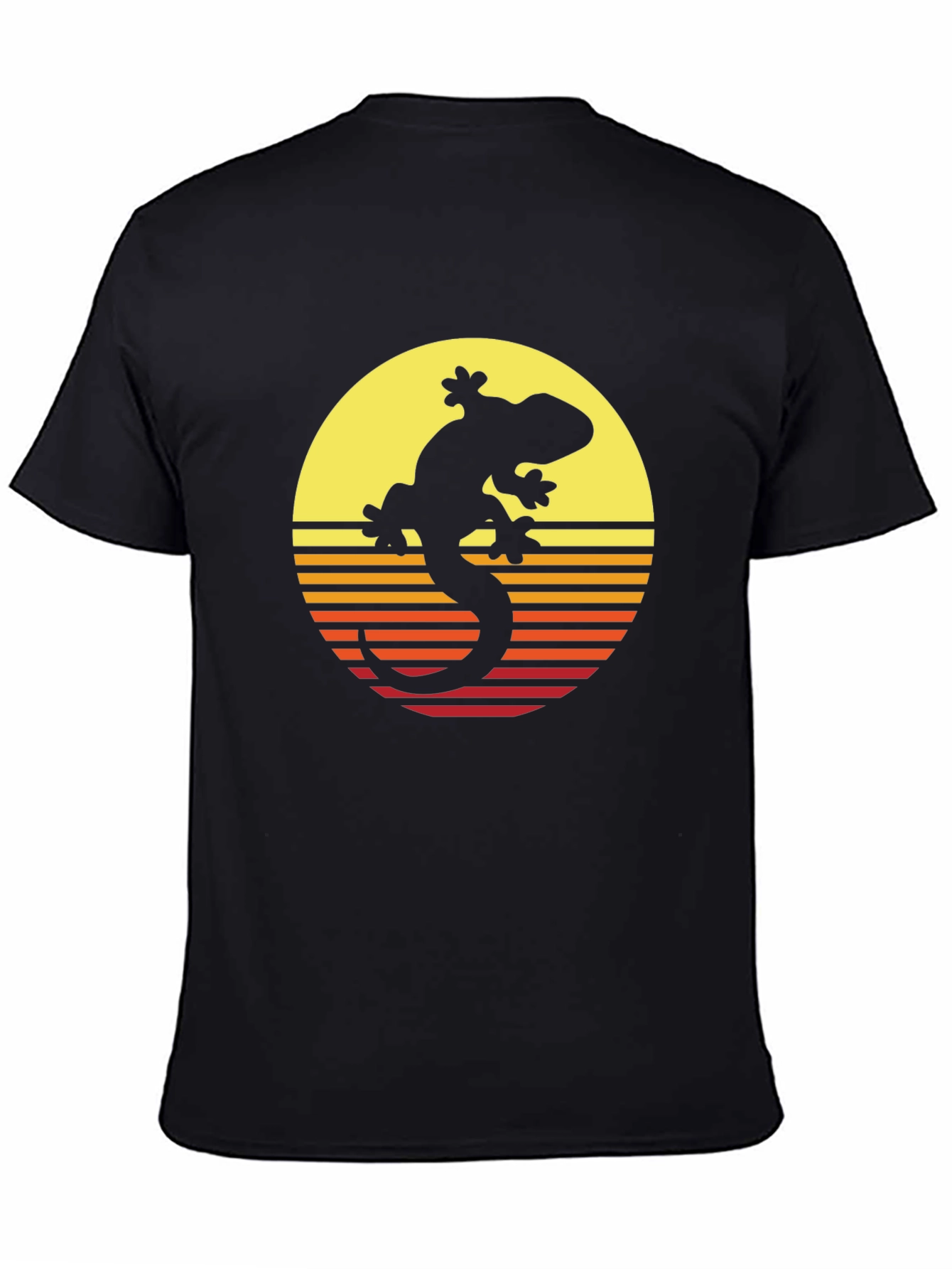 Retro Gecko Sunset Graphic Tee - Cool Black T-Shirt