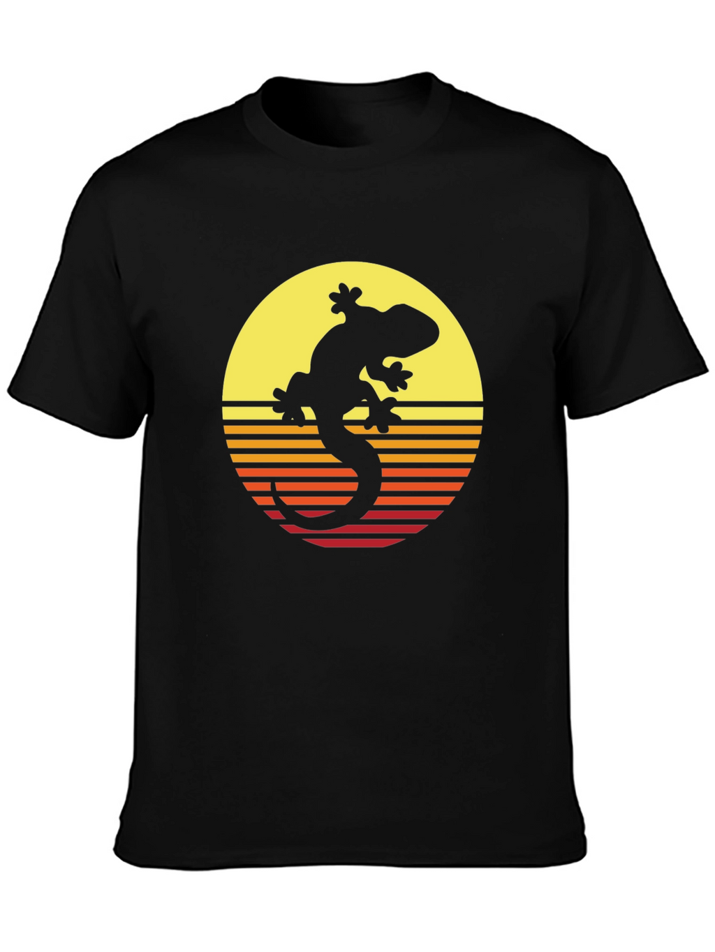 Retro Gecko Sunset Graphic Tee - Cool Black T-Shirt