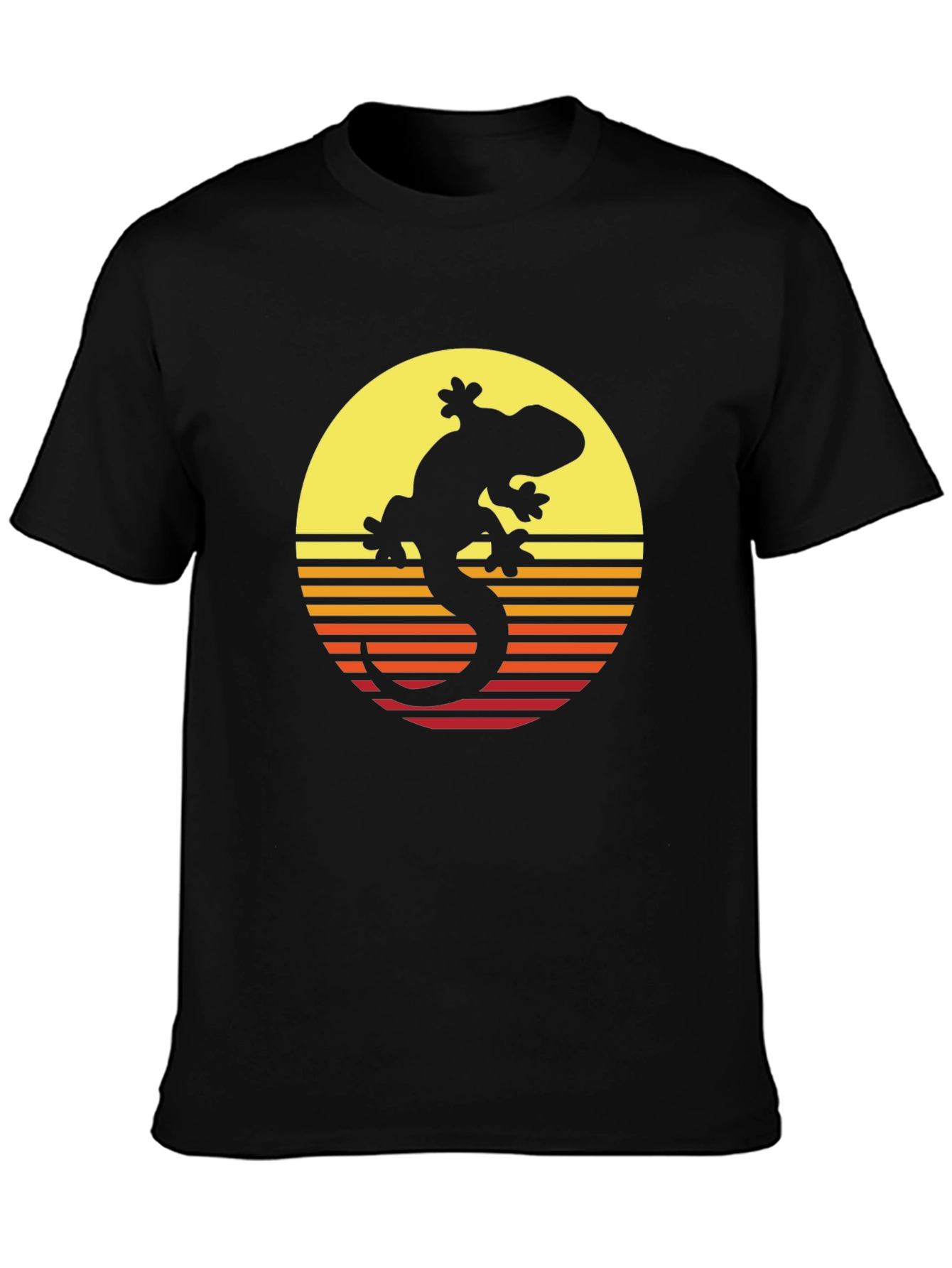 Retro Gecko Sunset Graphic Tee - Cool Black T-Shirt