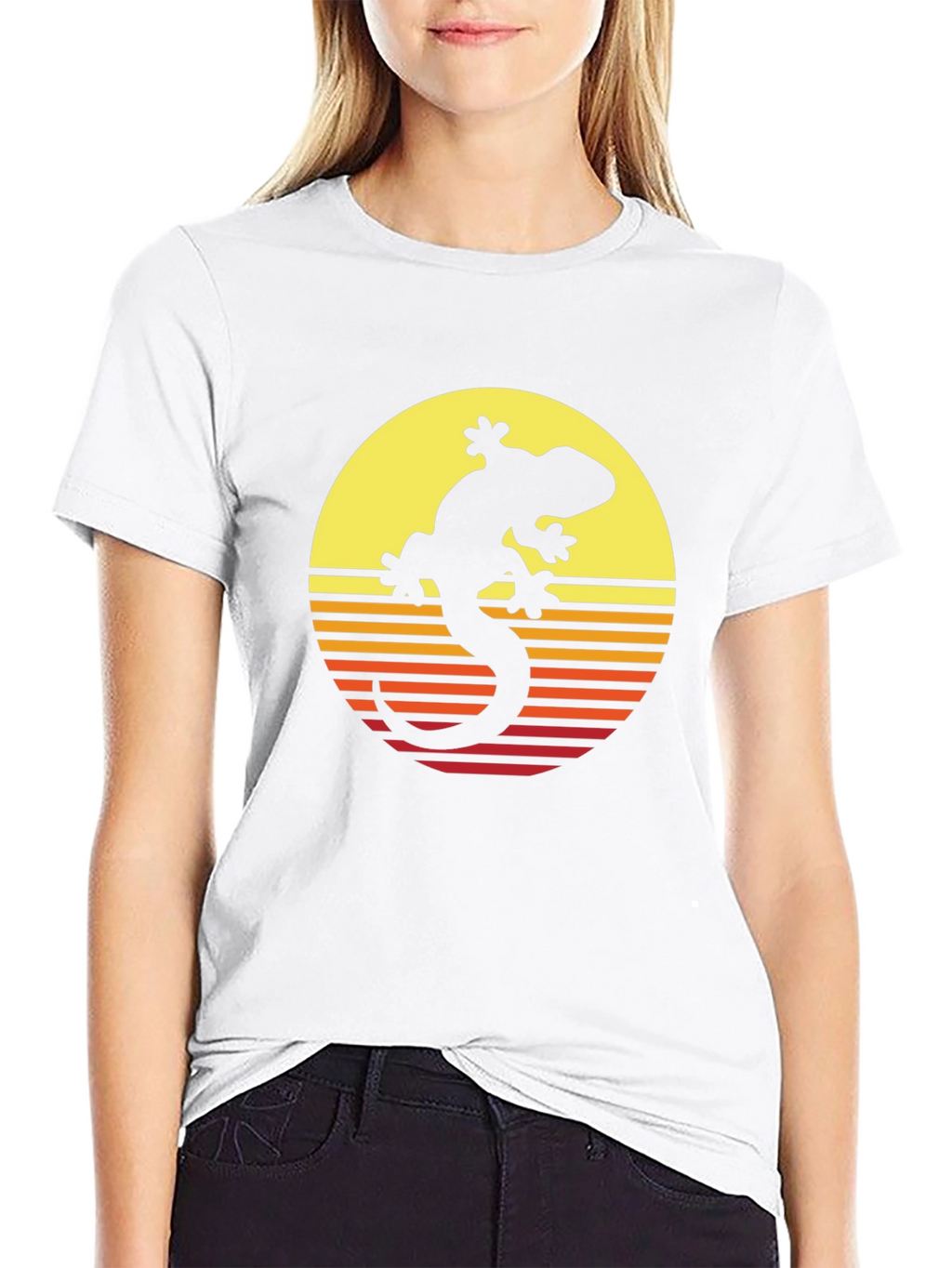 Retro Gecko Sunset Graphic Tee - Cool Black T-Shirt