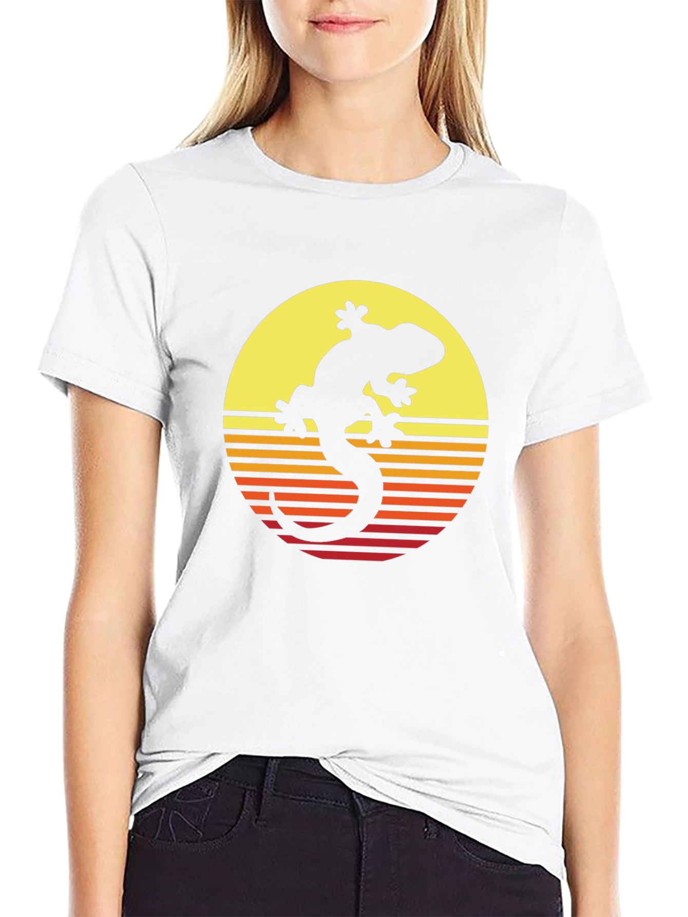 Retro Gecko Sunset Graphic Tee - Cool Black T-Shirt