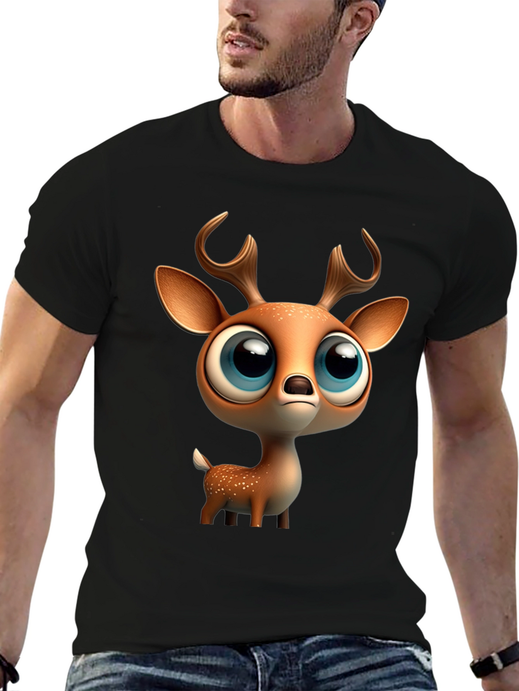 Cute Deer Graphic Tee - Stylish Black T-Shirt