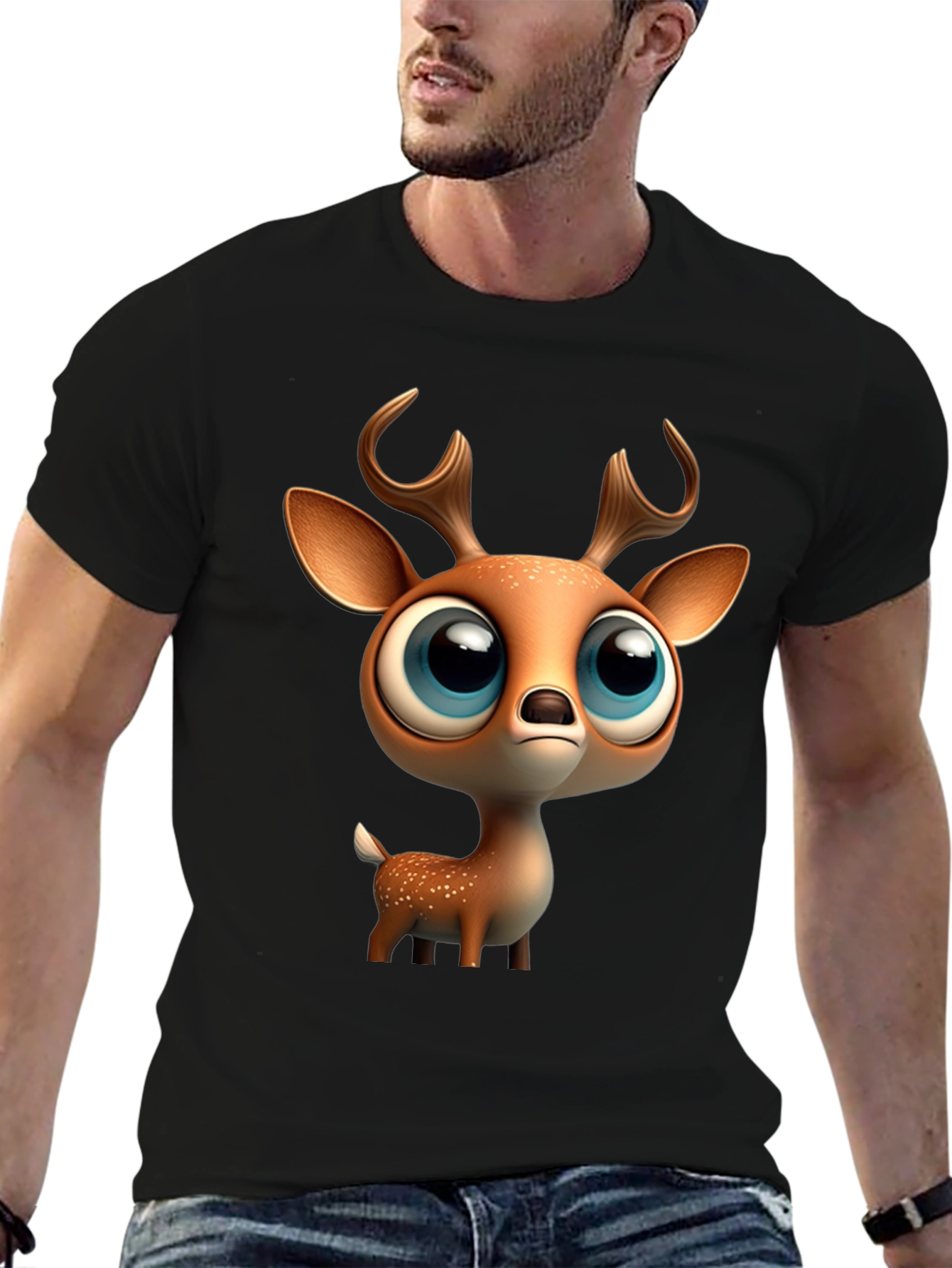 Cute Deer Graphic Tee - Stylish Black T-Shirt