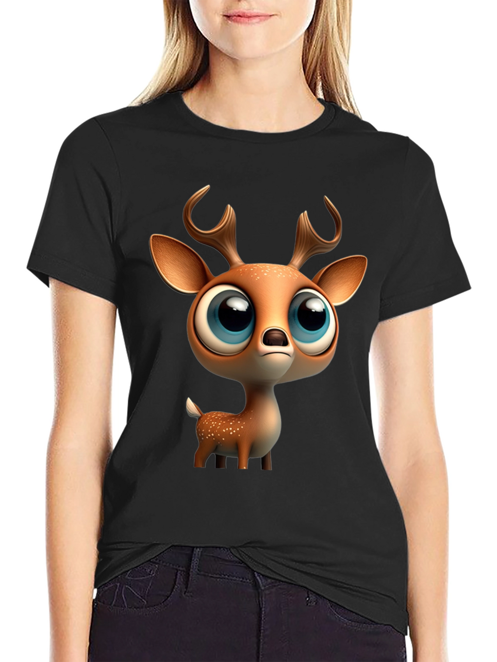 Cute Deer Graphic Tee - Stylish Black T-Shirt
