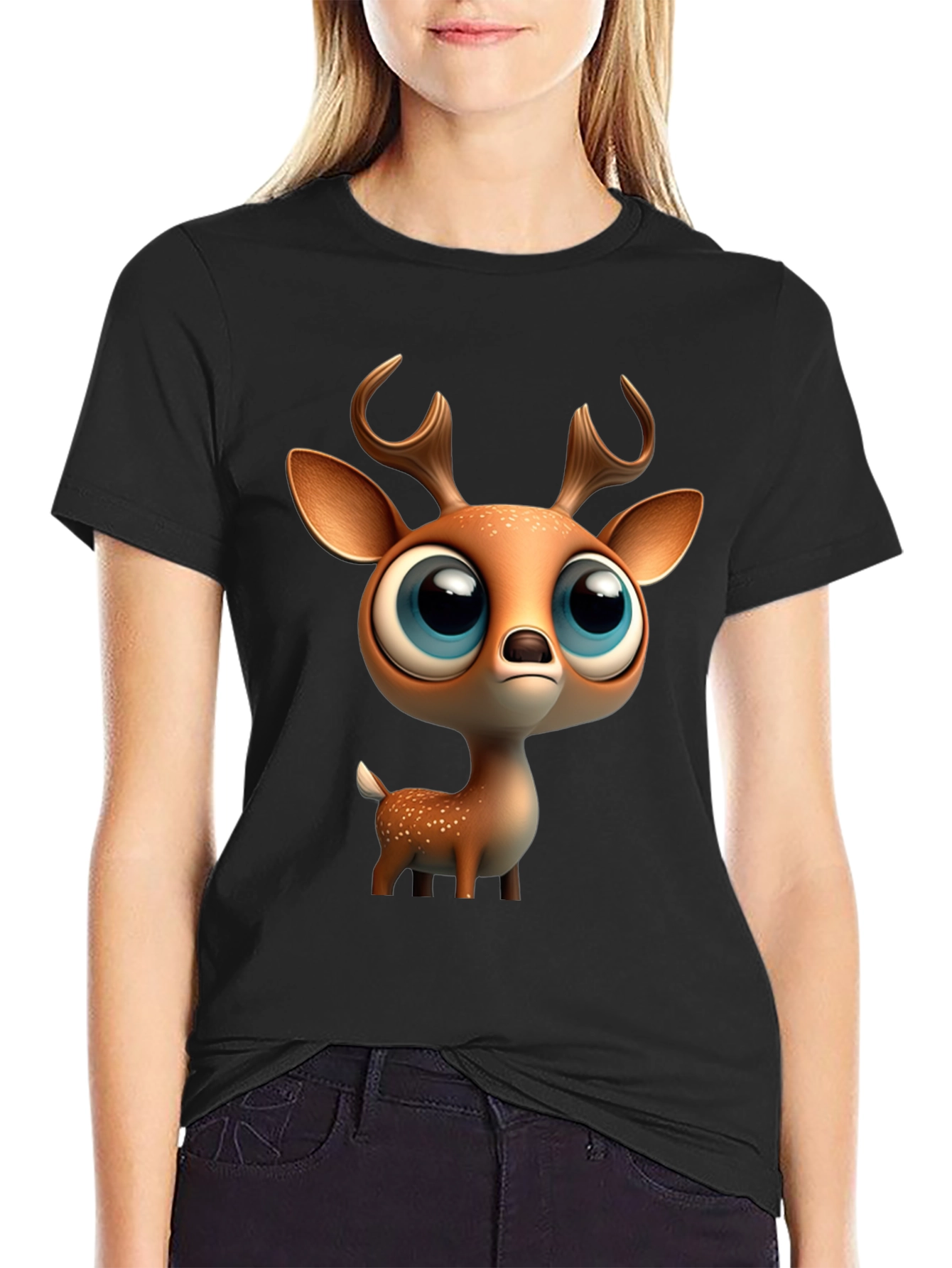 Cute Deer Graphic Tee - Stylish Black T-Shirt
