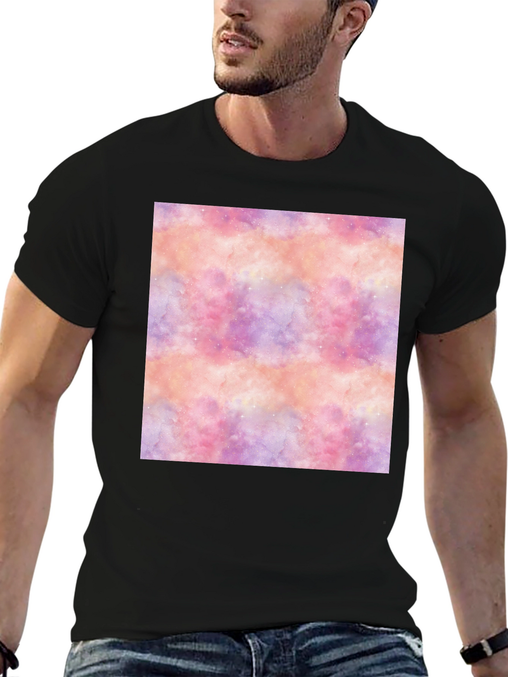Nebula Print Black Tee - Stylish Galaxy Design