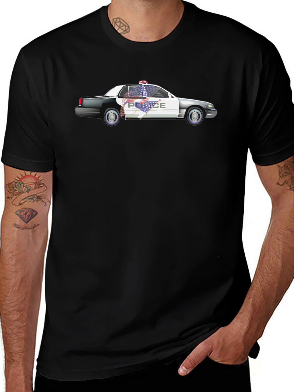 Police Car Graphic Black T-Shirt
