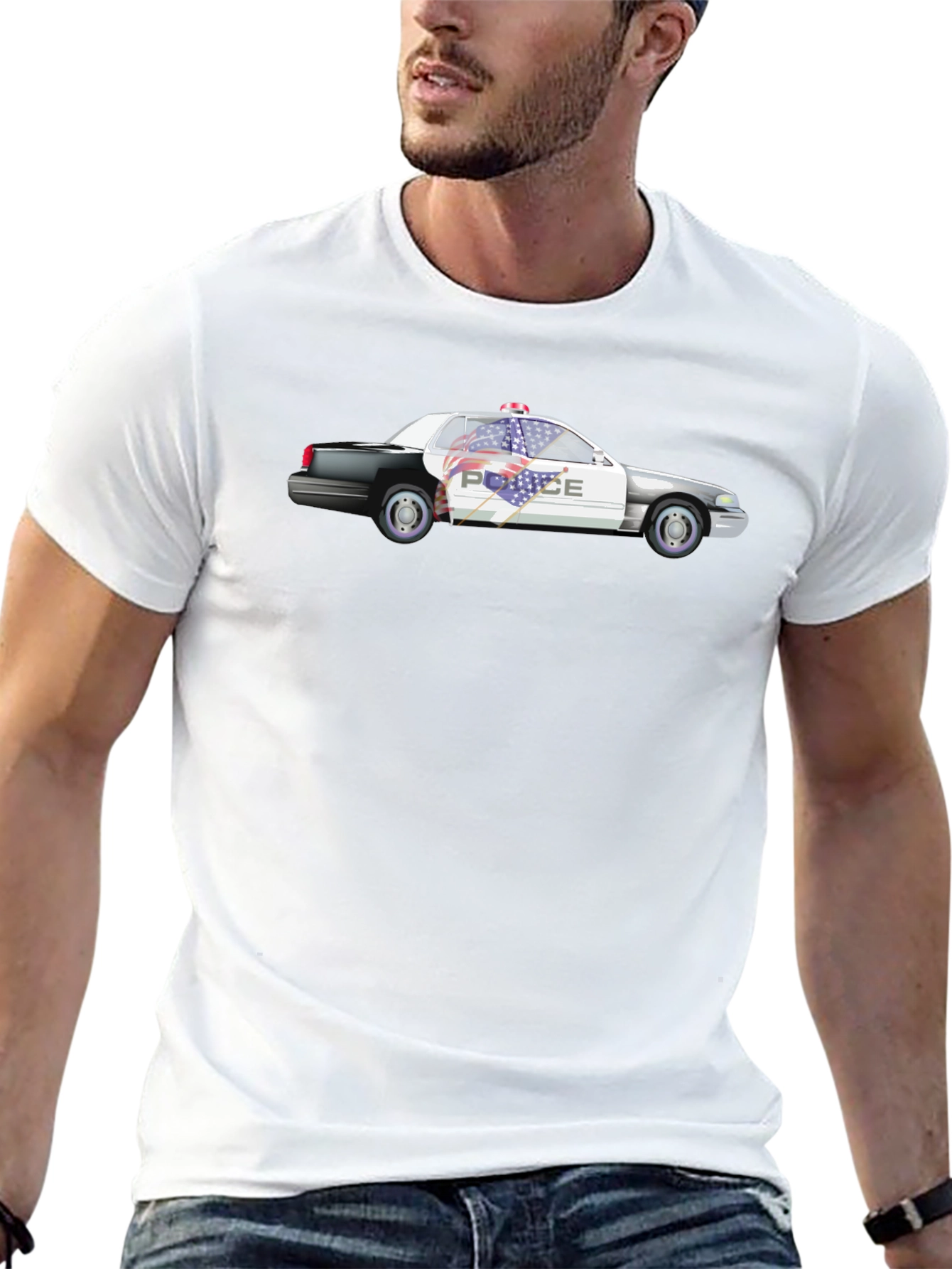 Police Car Graphic Black T-Shirt