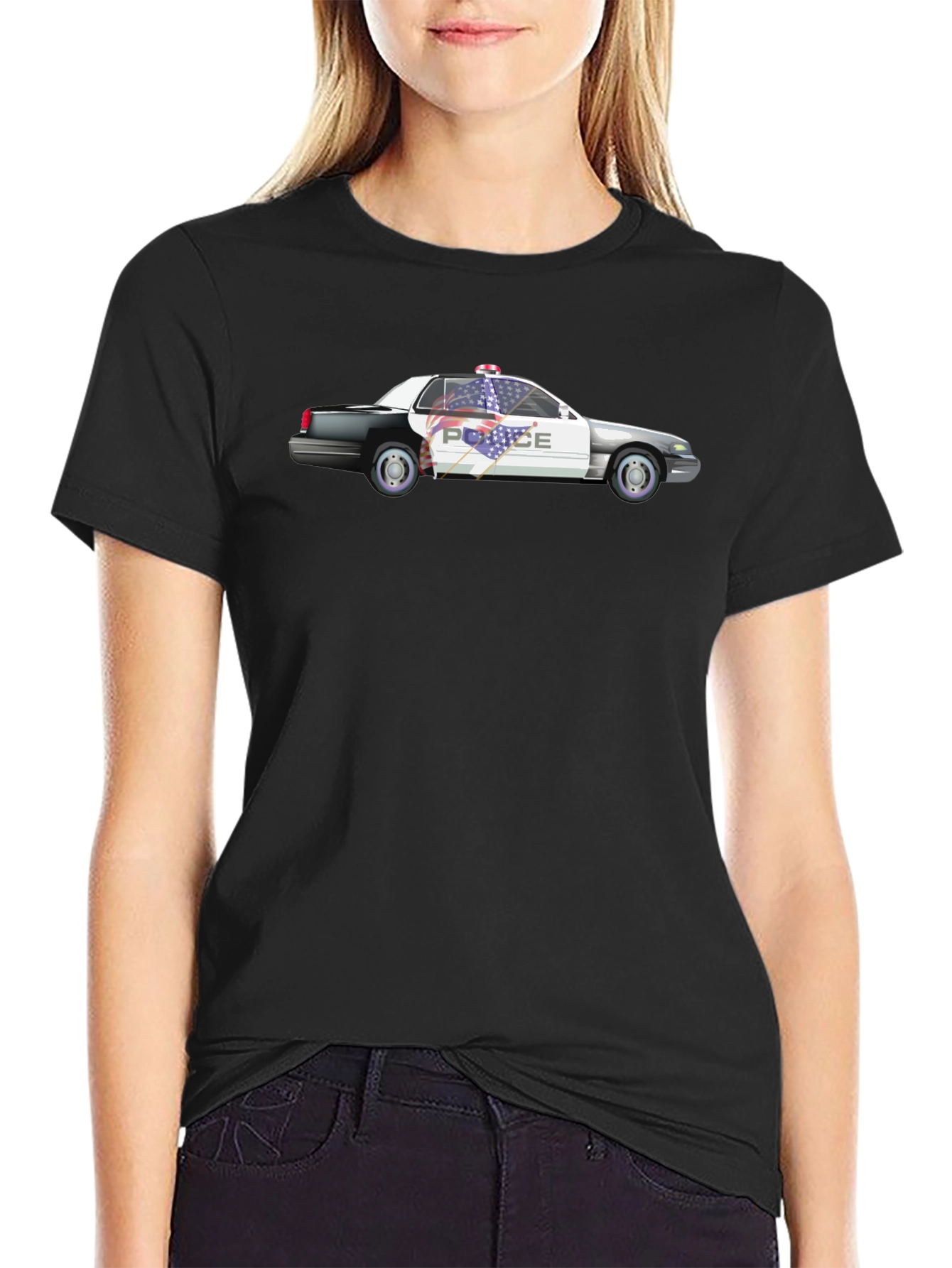 Police Car Graphic Black T-Shirt
