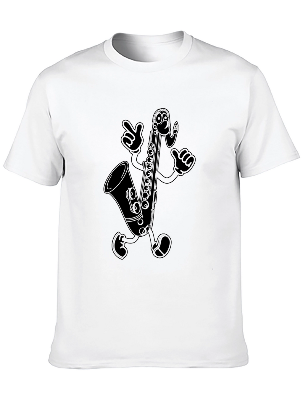 Saxophone Cartoon Character Black T-Shirt