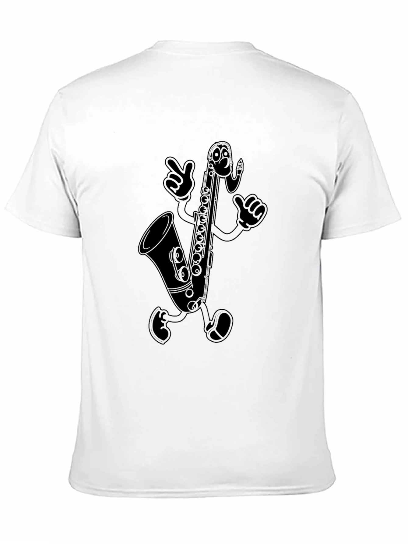Saxophone Cartoon Character Black T-Shirt