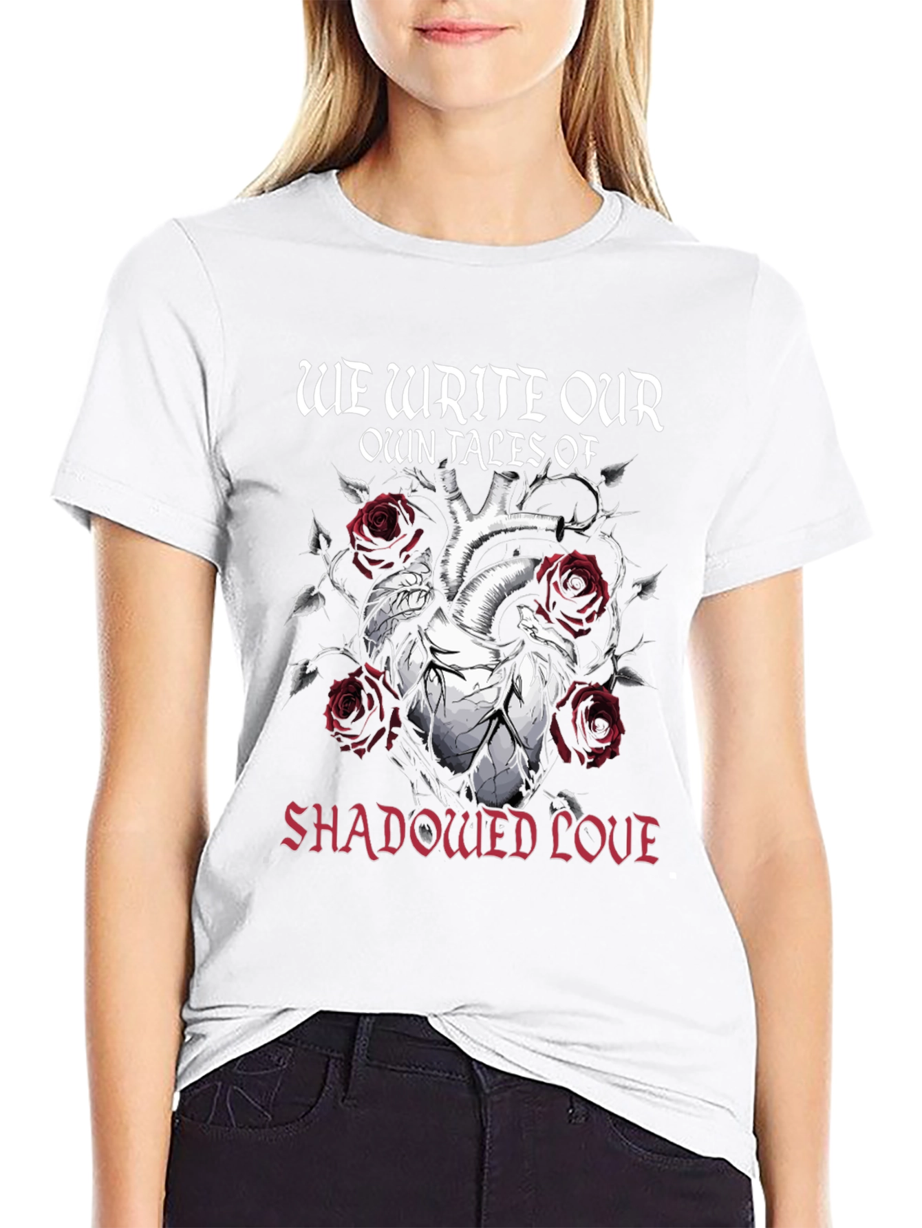 Gothic Shadowed Love Heart Rose T-Shirt
