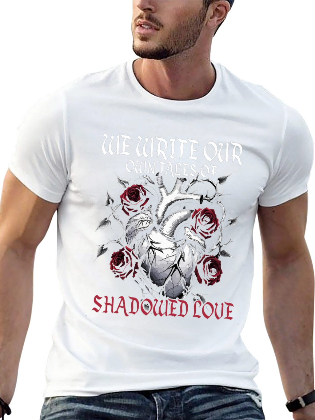 Gothic Shadowed Love Heart Rose T-Shirt