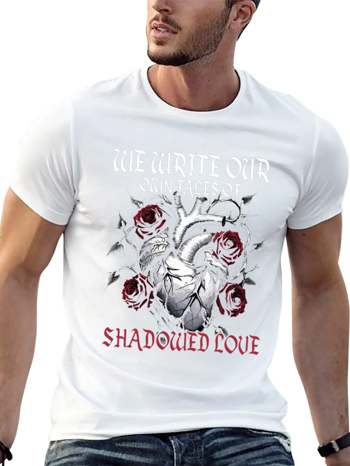 Gothic Shadowed Love Heart Rose T-Shirt