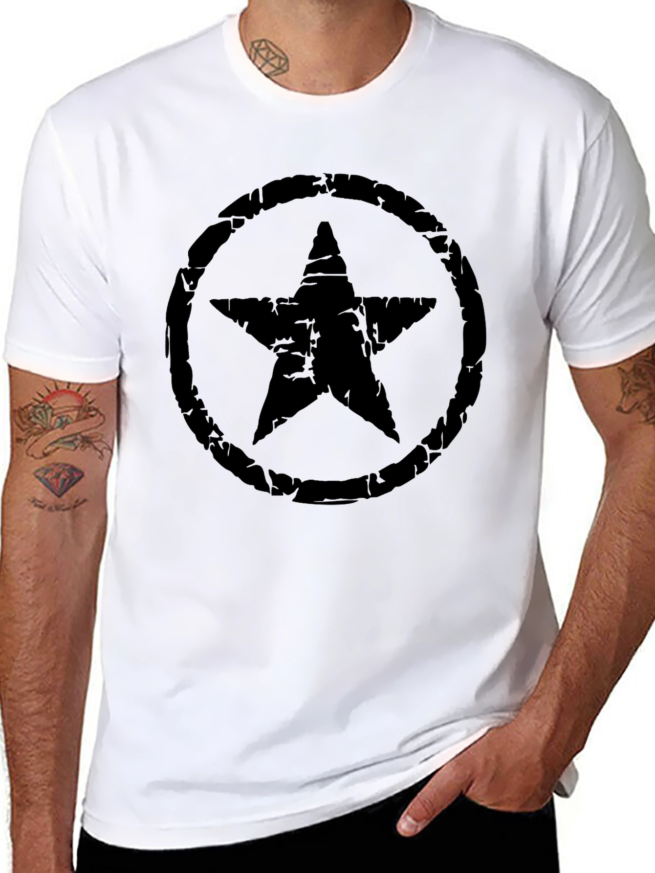 Distressed Star Graphic Black T-Shirt