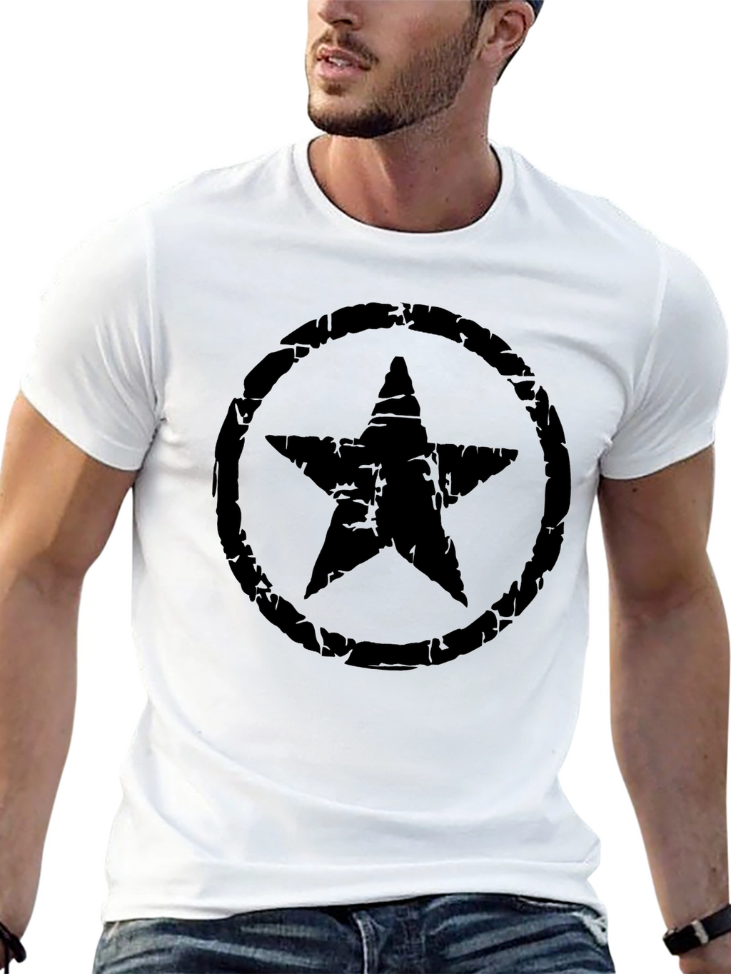 Distressed Star Graphic Black T-Shirt