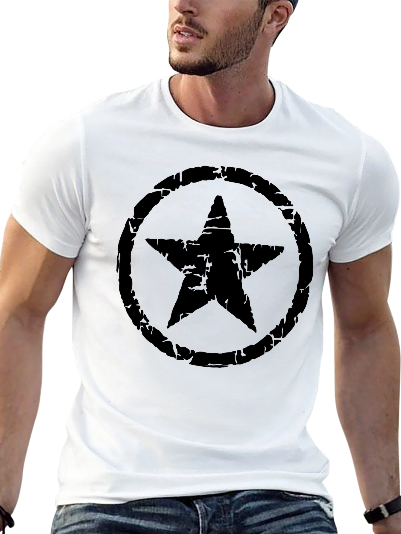 Distressed Star Graphic Black T-Shirt