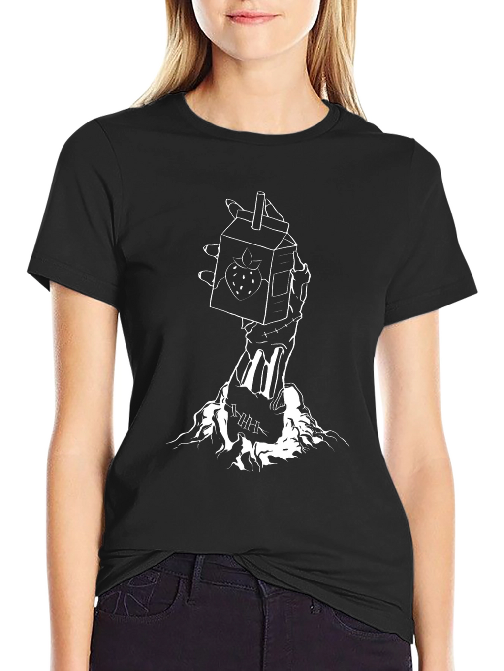 Strawberry Milk Carton Skeleton Hand Graphic Tee