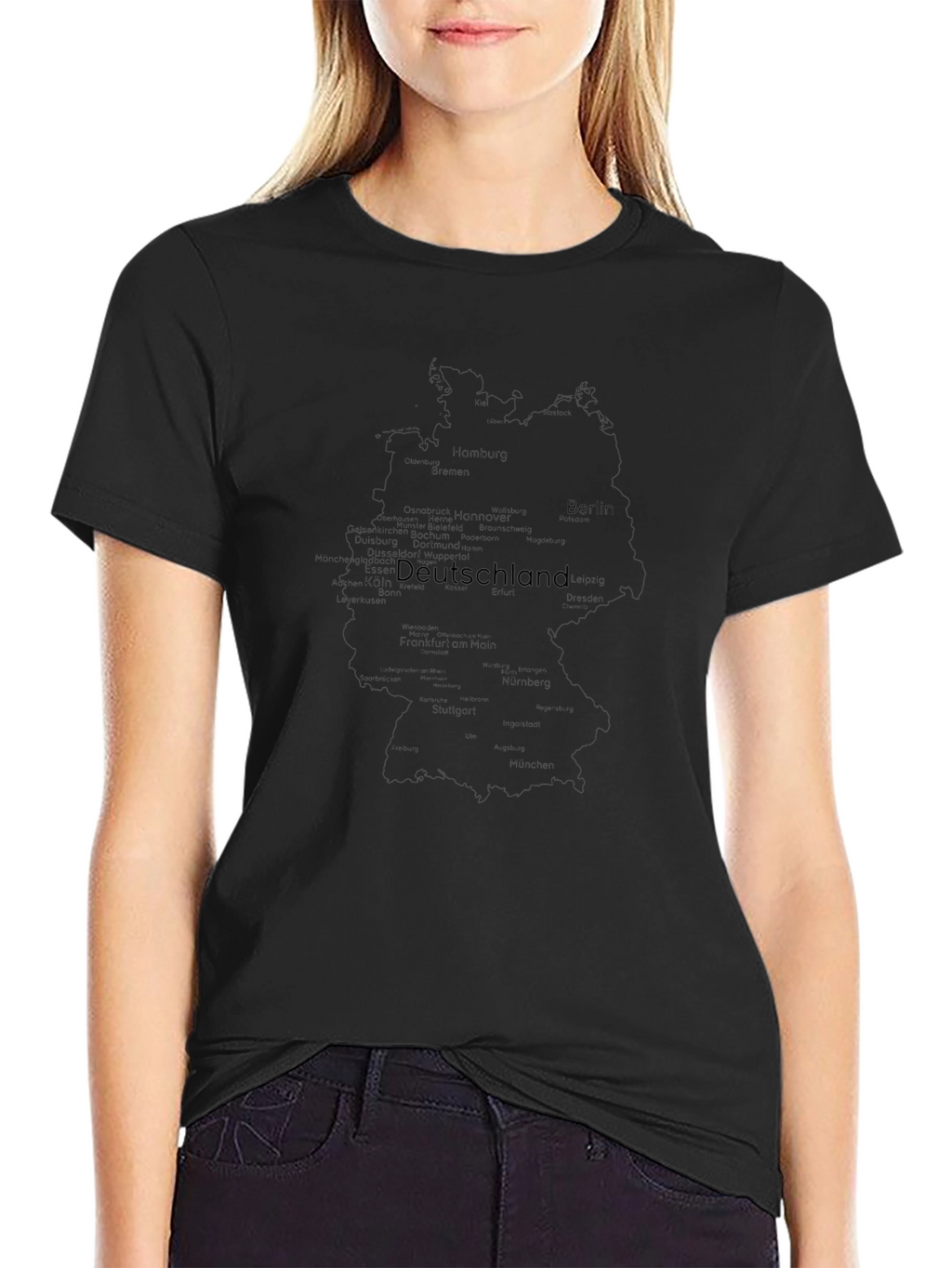 Deutschland Map Graphic Tee - Black Cotton T-Shirt