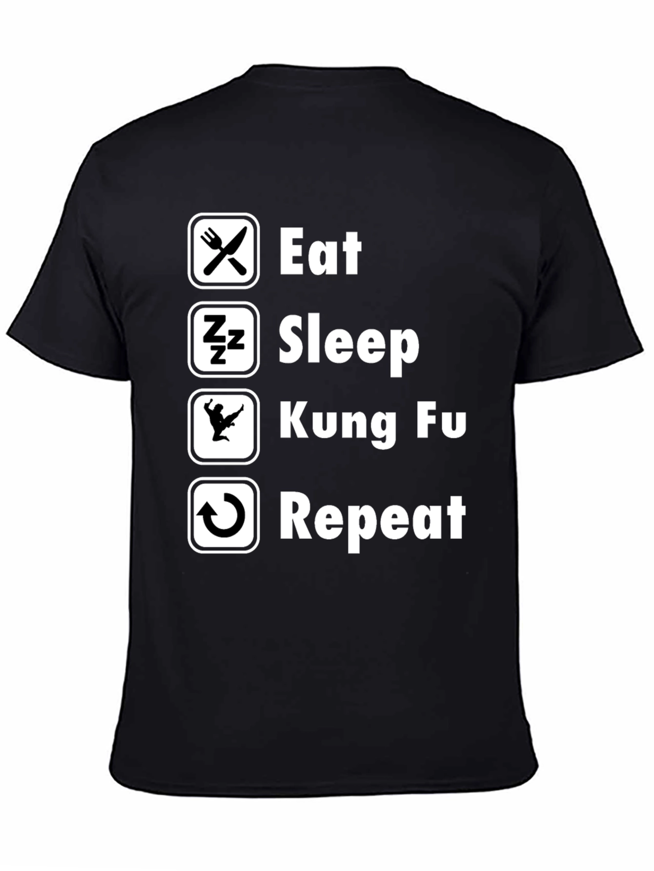 Eat Sleep Kung Fu Repeat Black Graphic Tee