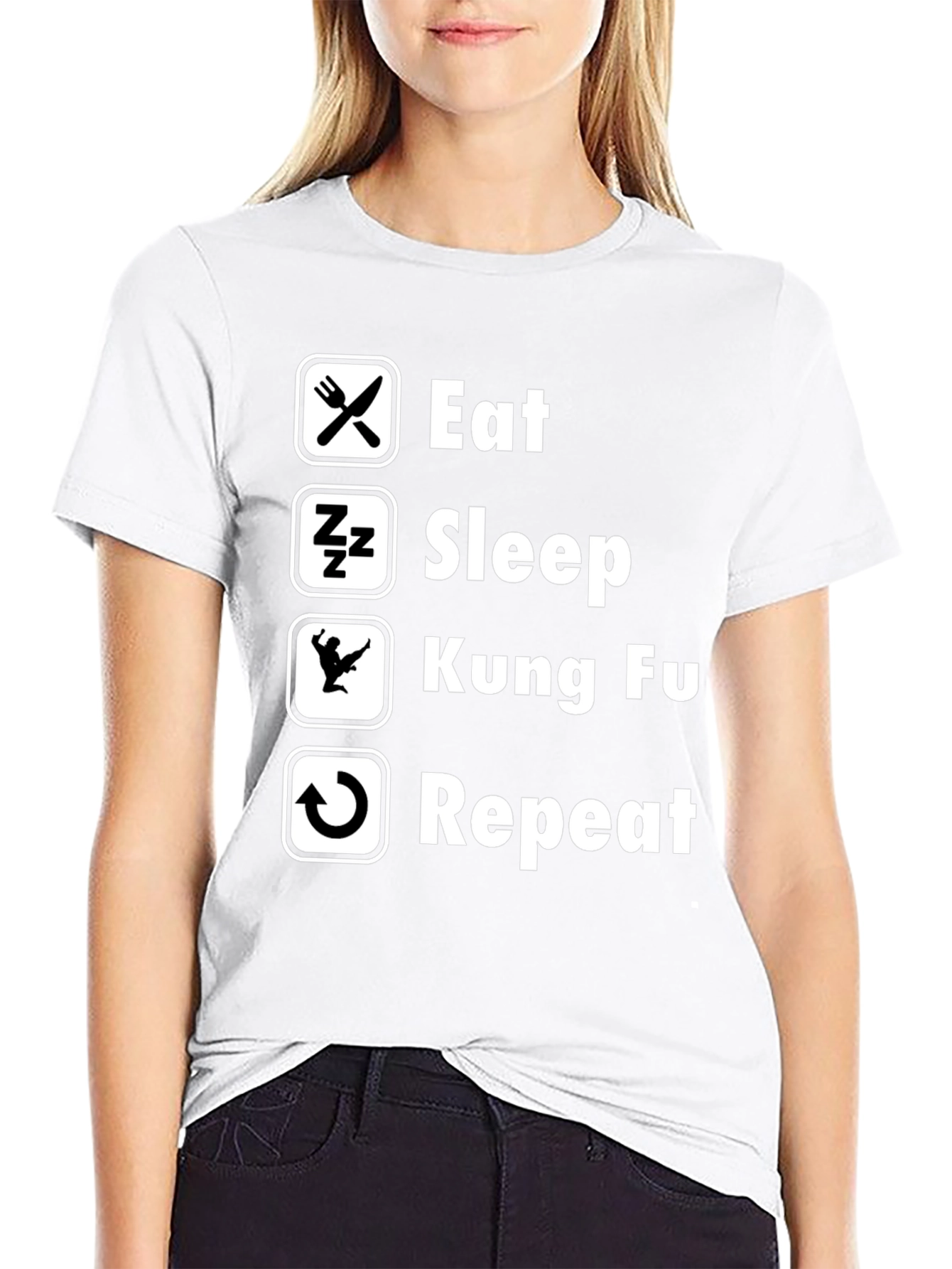 Eat Sleep Kung Fu Repeat Black Graphic Tee