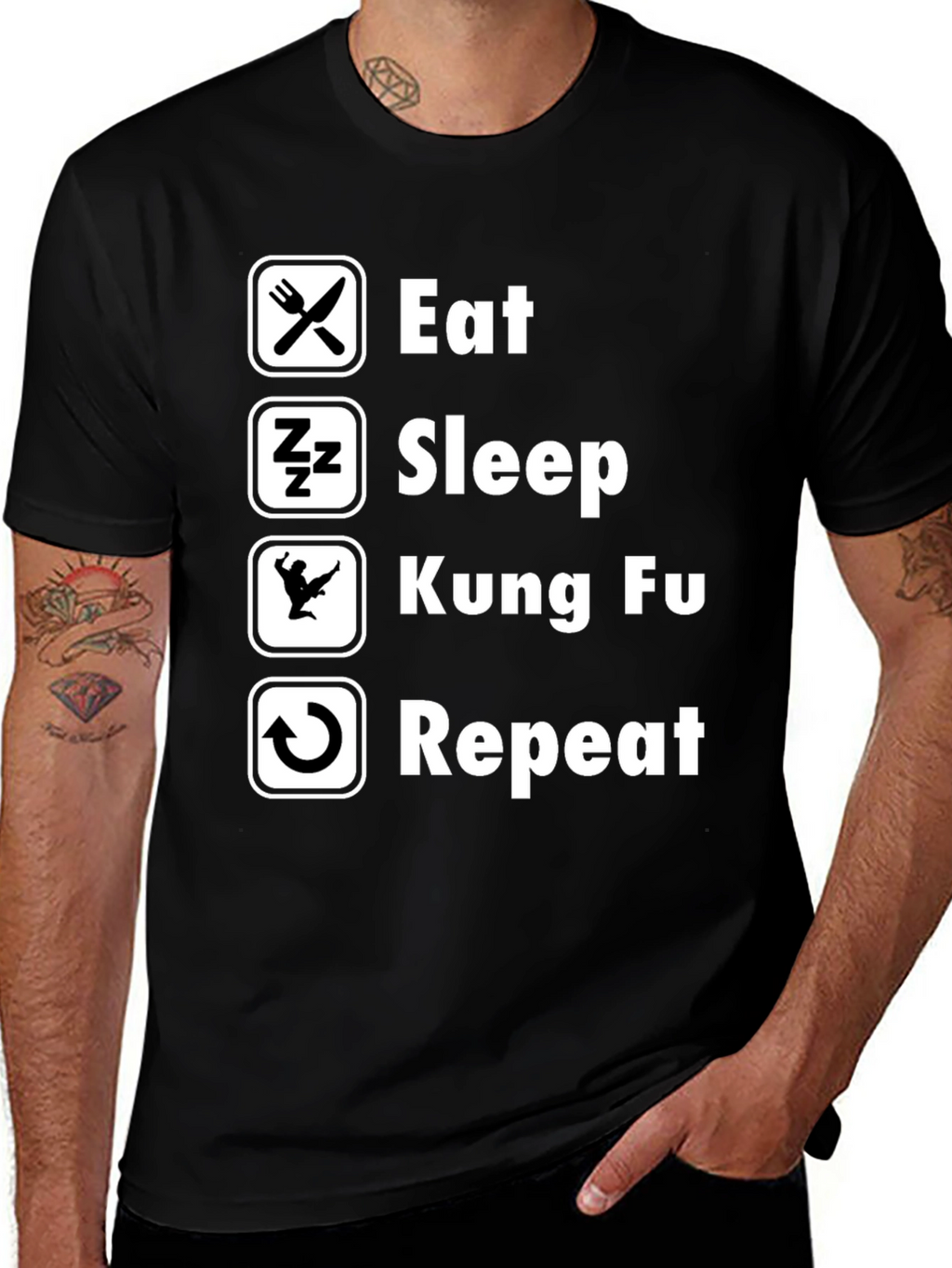 Eat Sleep Kung Fu Repeat Black Graphic Tee