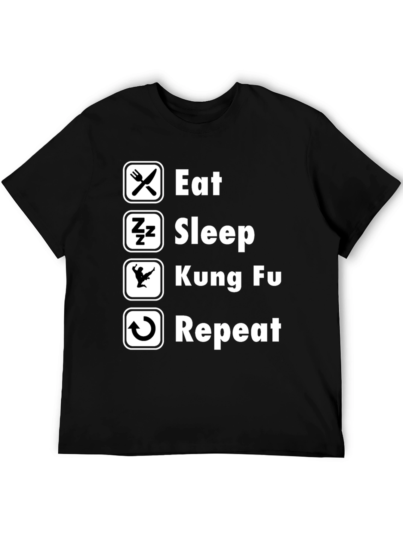 Eat Sleep Kung Fu Repeat Black Graphic Tee