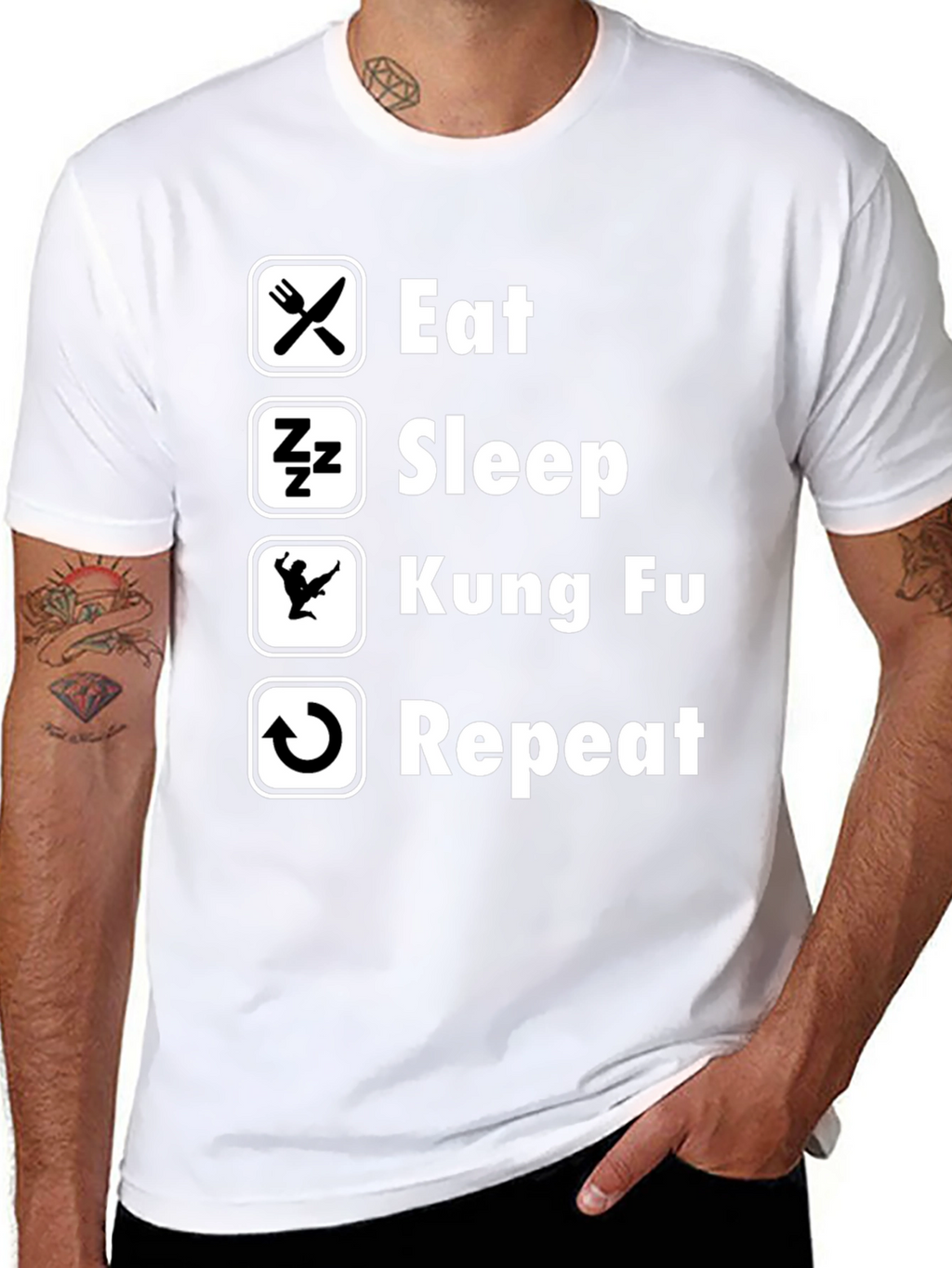Eat Sleep Kung Fu Repeat Black Graphic Tee