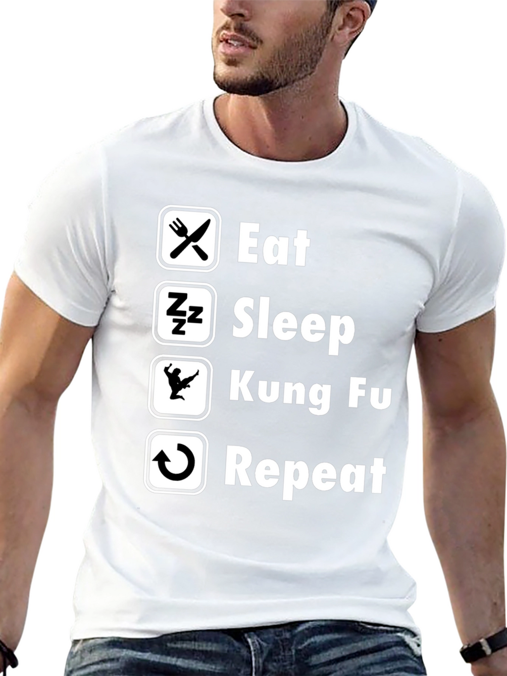 Eat Sleep Kung Fu Repeat Black Graphic Tee