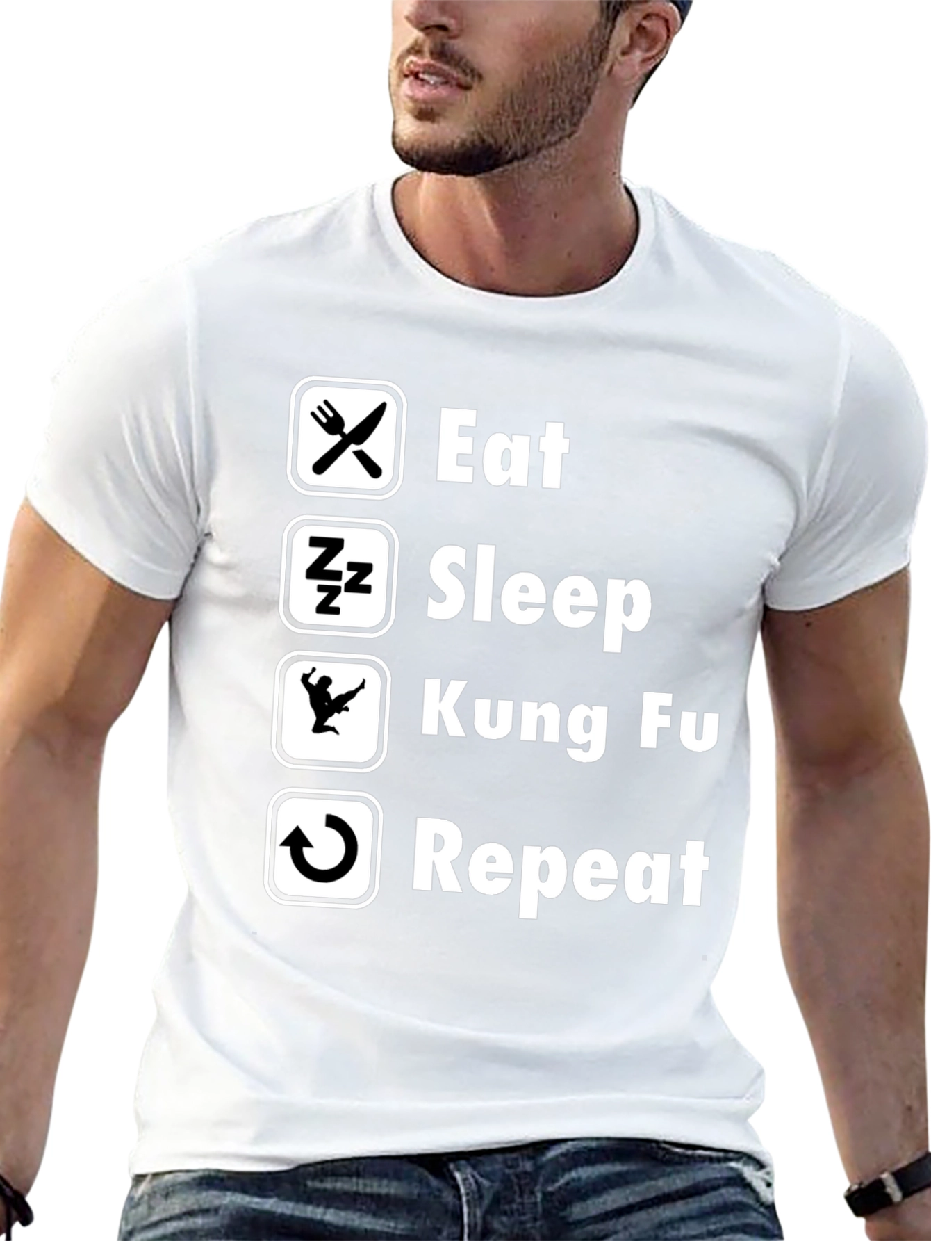 Eat Sleep Kung Fu Repeat Black Graphic Tee