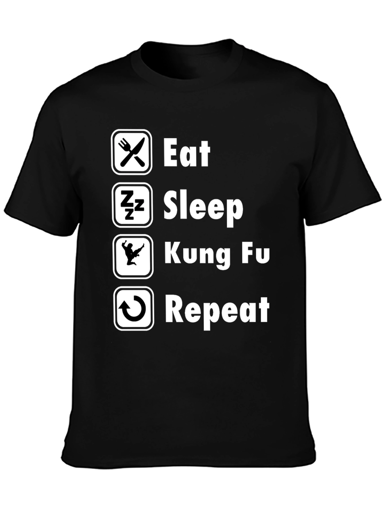 Eat Sleep Kung Fu Repeat Black Graphic Tee