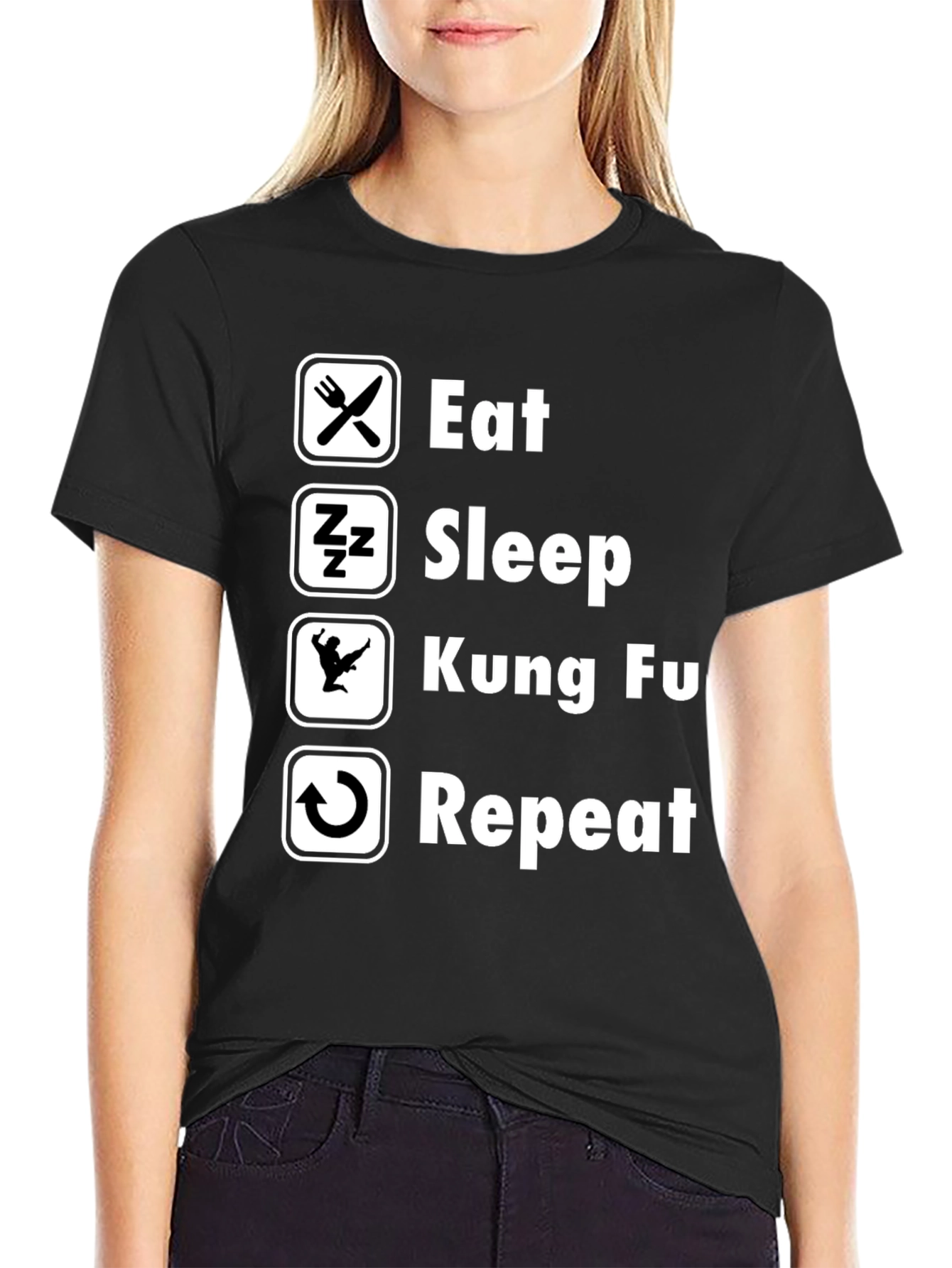 Eat Sleep Kung Fu Repeat Black Graphic Tee