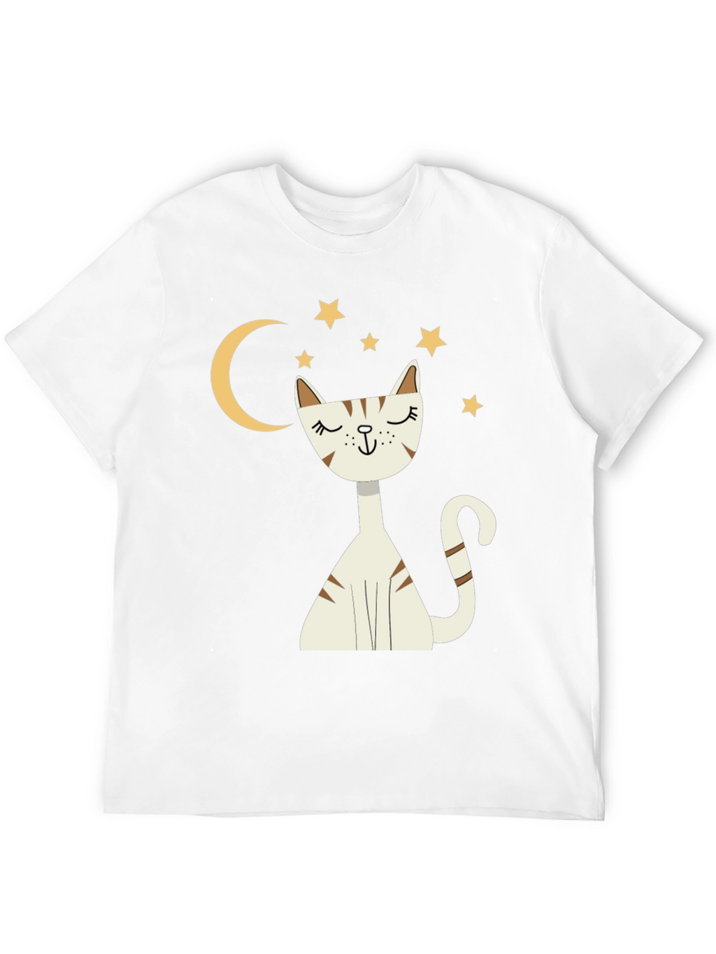 Cute Cat Moon & Stars Graphic Black T-Shirt