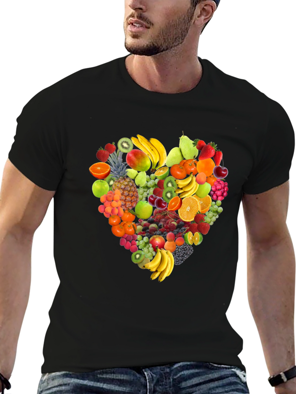 Fruit Heart Graphic Black T-Shirt