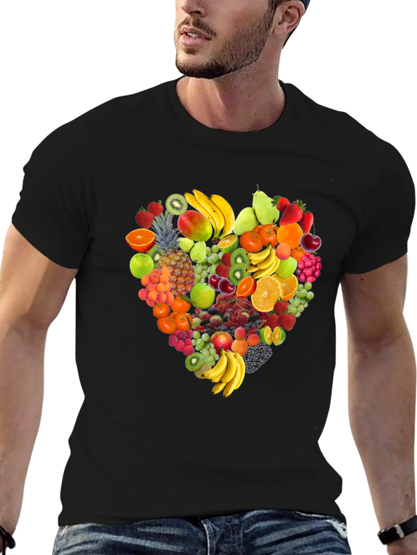 Fruit Heart Graphic Black T-Shirt