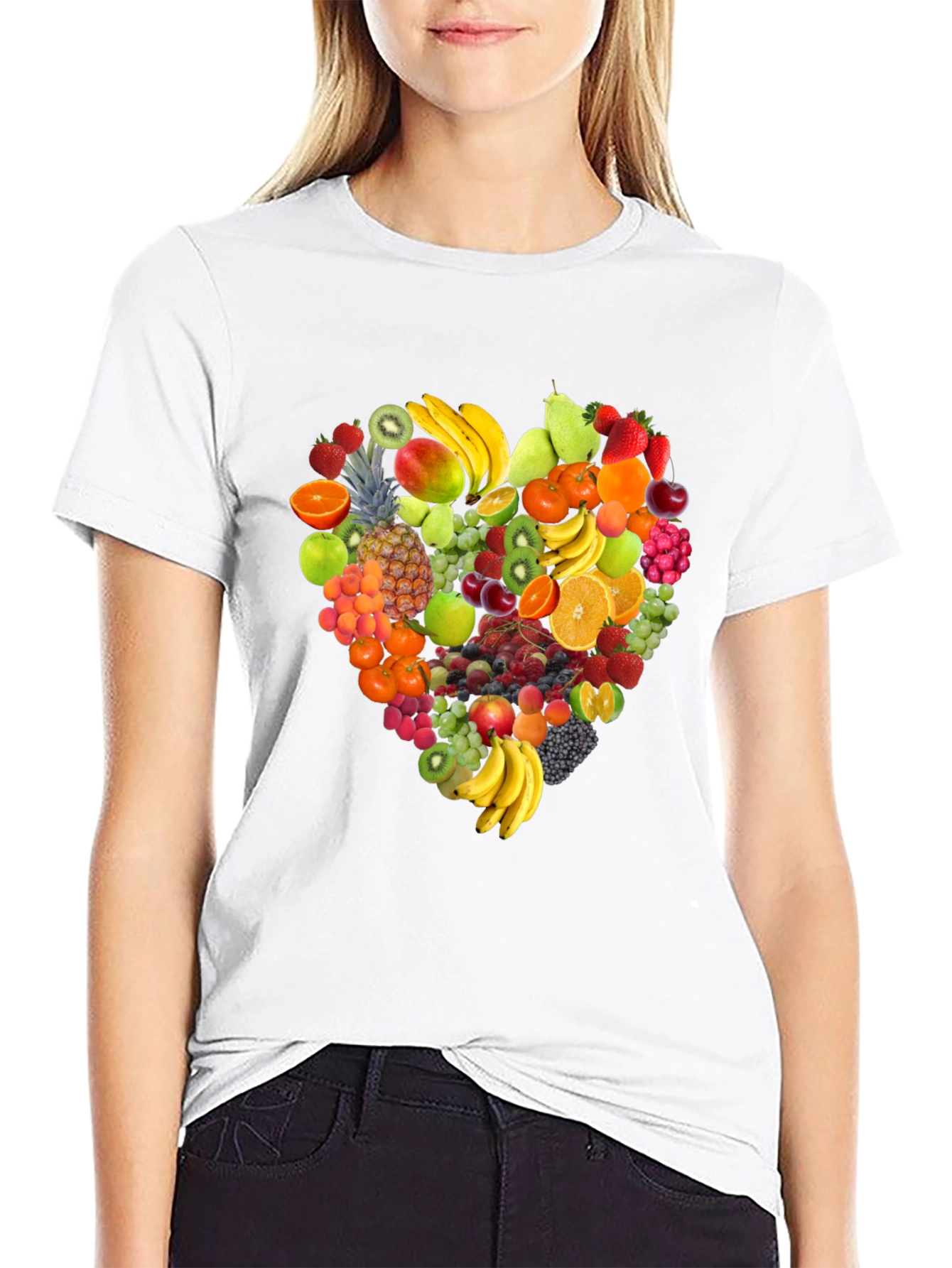 Fruit Heart Graphic Black T-Shirt