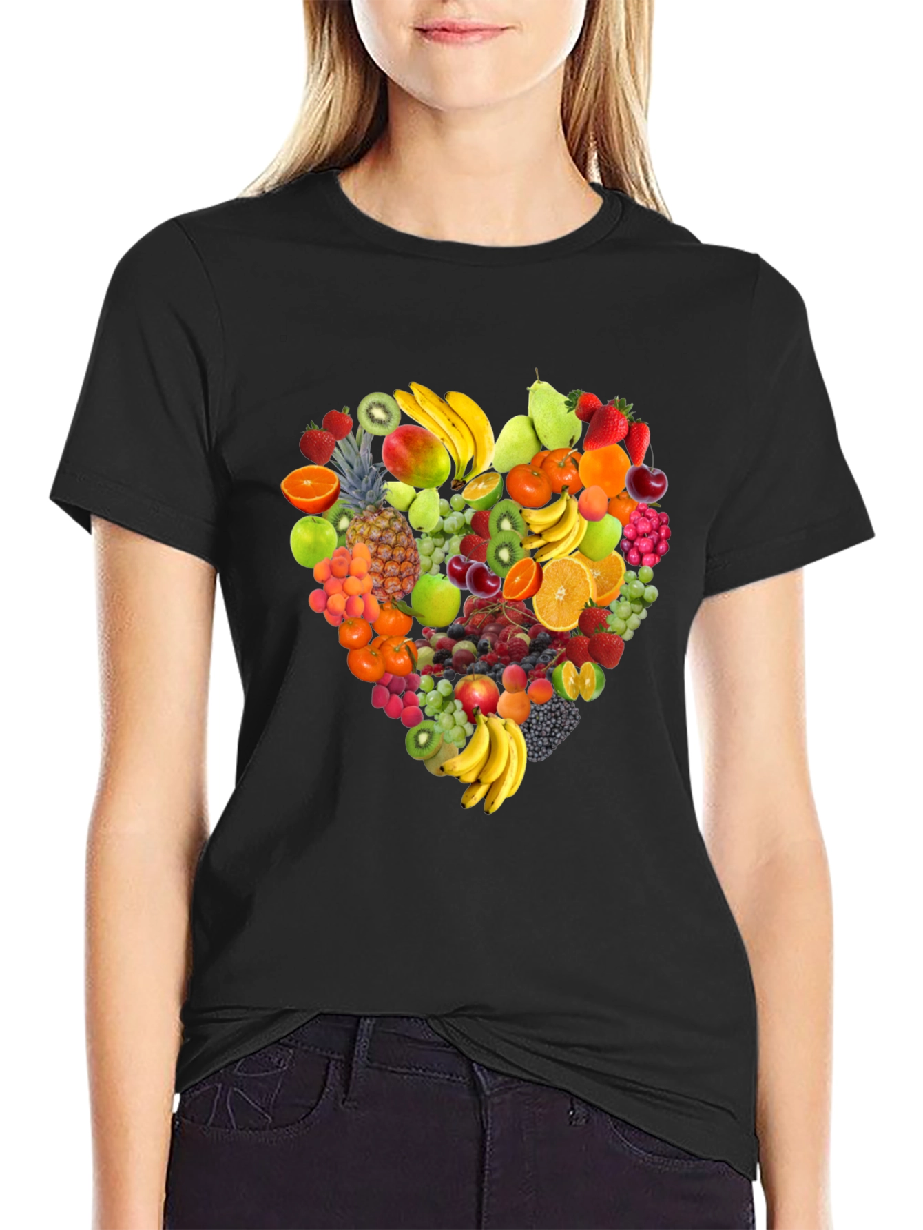 Fruit Heart Graphic Black T-Shirt