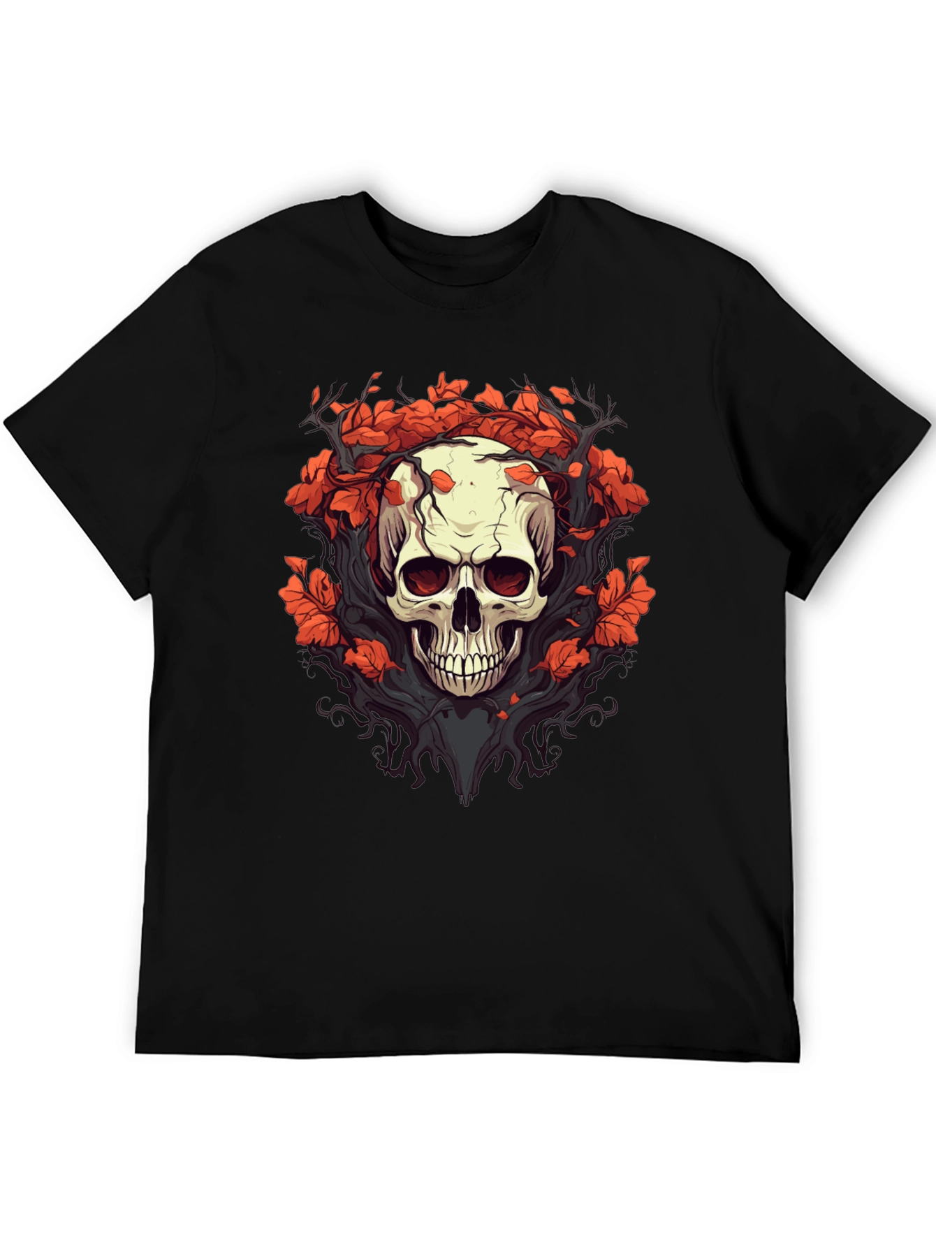 Skull & Floral Graphic Tee - Black T-Shirt