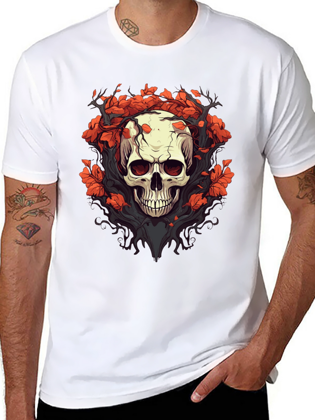 Skull & Floral Graphic Tee - Black T-Shirt