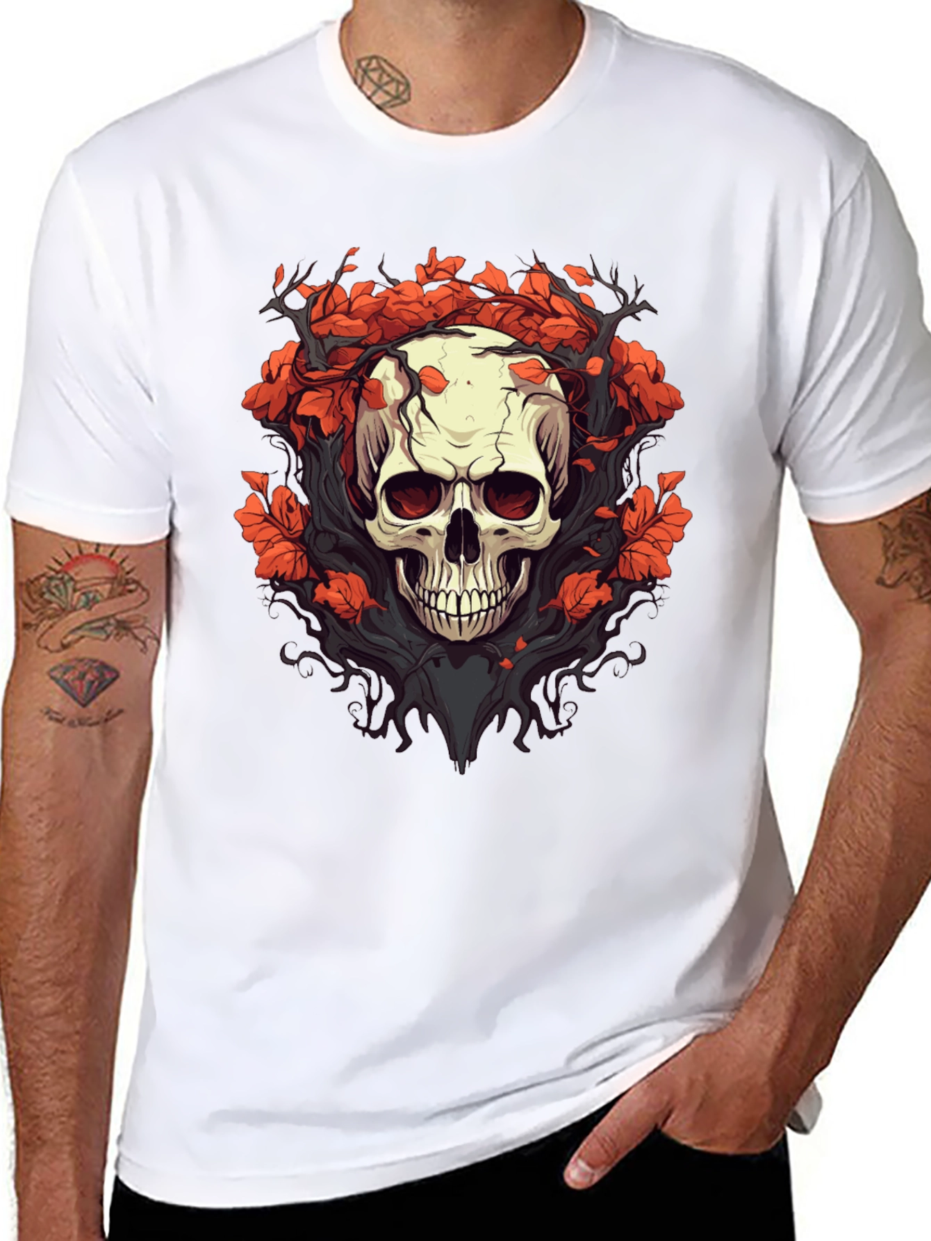 Skull & Floral Graphic Tee - Black T-Shirt