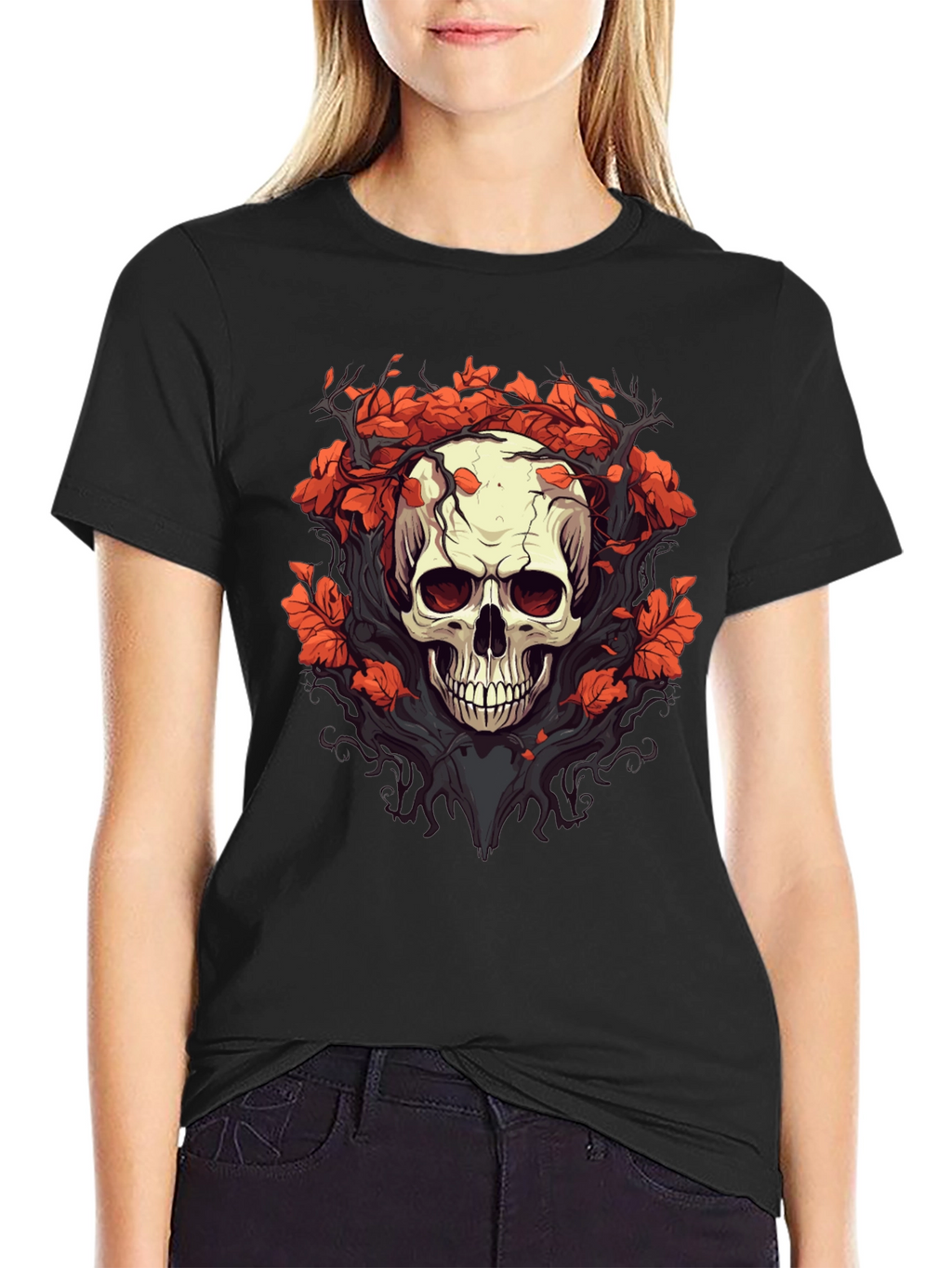 Skull & Floral Graphic Tee - Black T-Shirt