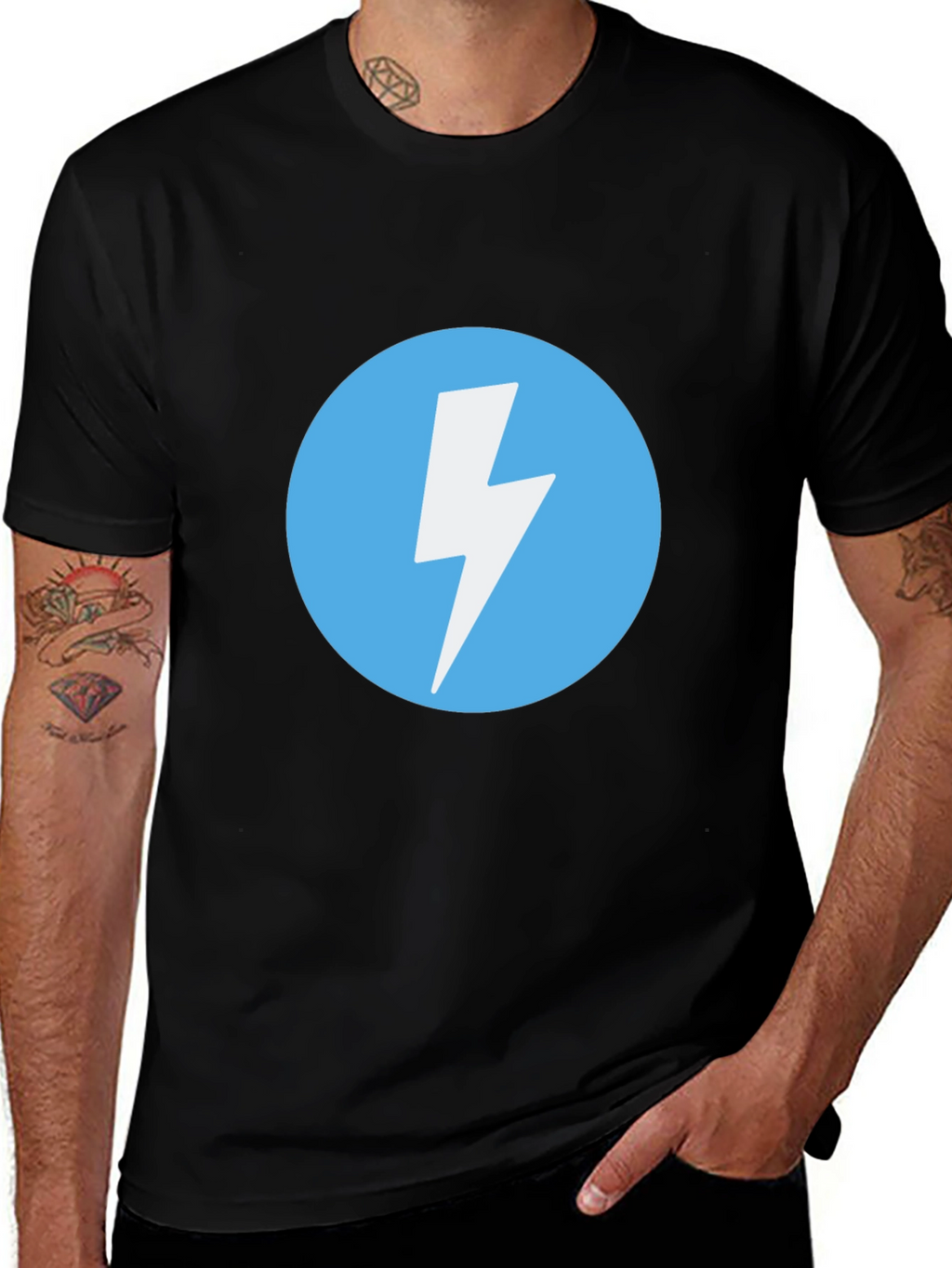 Black T-Shirt with Lightning Bolt Circle Graphic
