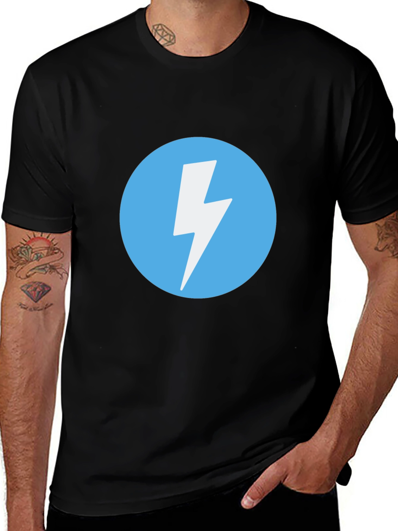 Black T-Shirt with Lightning Bolt Circle Graphic