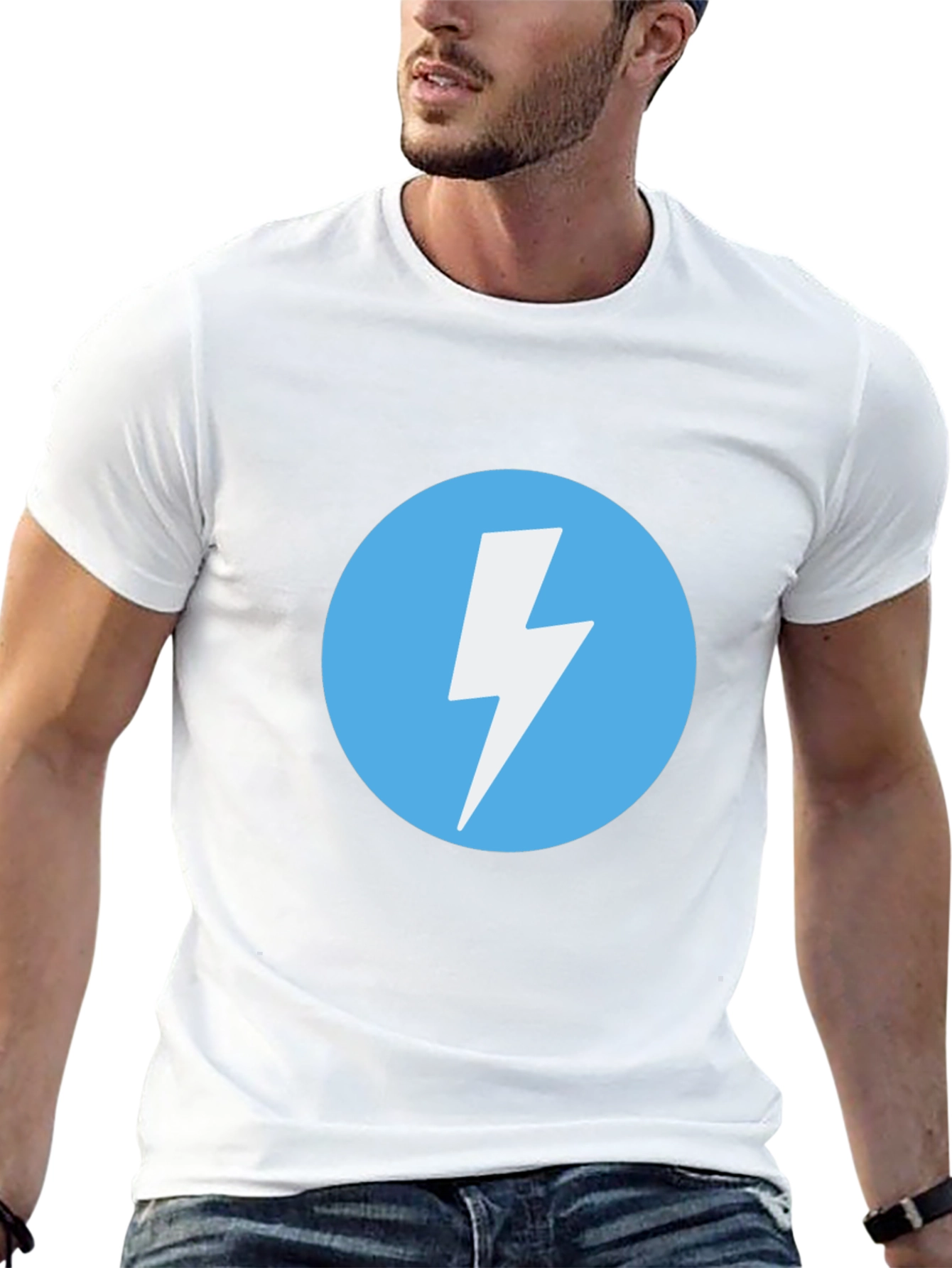 Black T-Shirt with Lightning Bolt Circle Graphic